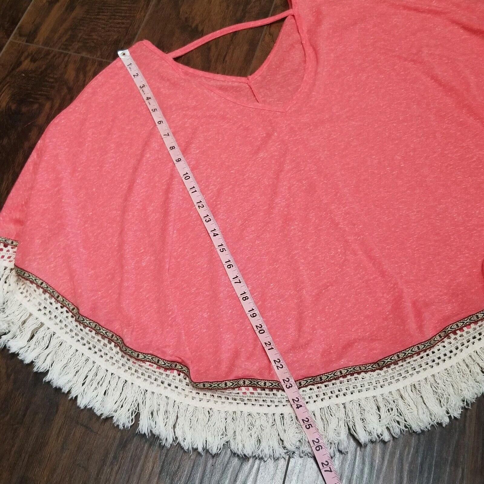Designer Red Camel Top Size Medium Pink With Fringe Native Dolman Size M / US 6-8 / IT 42-44 - 4 Thumbnail