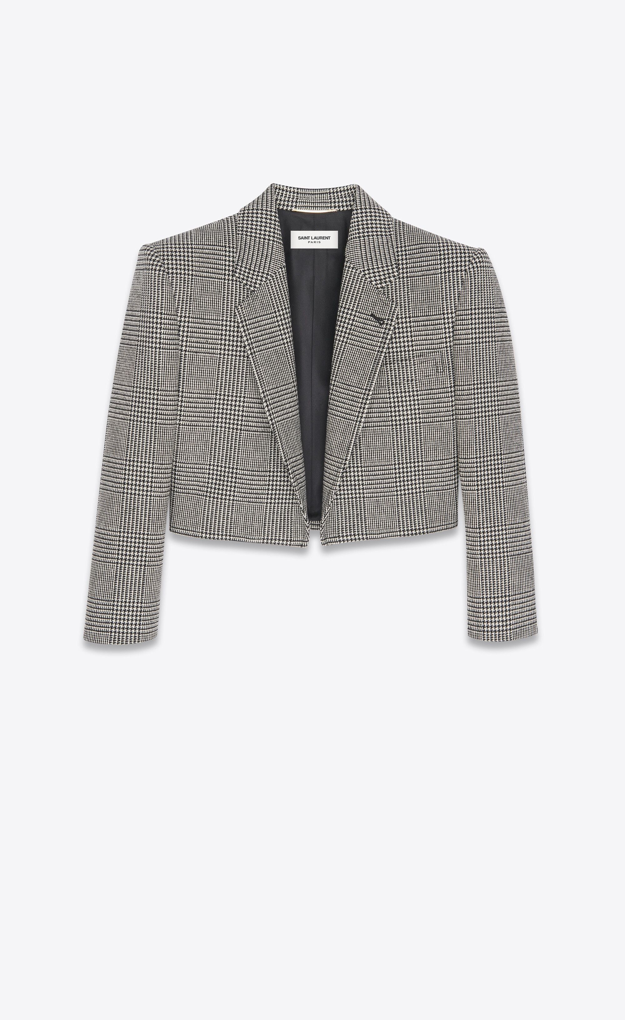 Saint Laurent Paris o1s1wg110225 692479 Cropped Jacket in Prince of Wales Wool Size S / US 4 / IT 40 - 1 Thumbnail