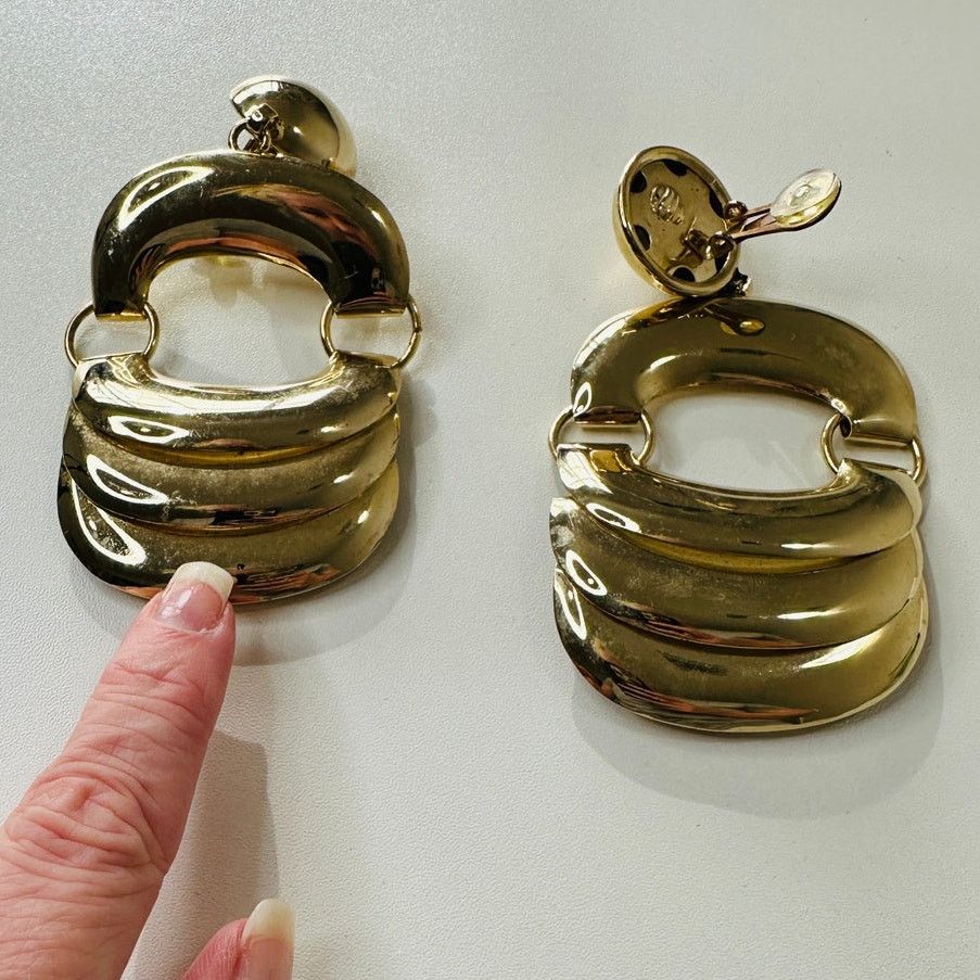 Other Vintage 80's Gold Chunky Dangle Clip-On Earrings Size ONE SIZE - 7 Thumbnail