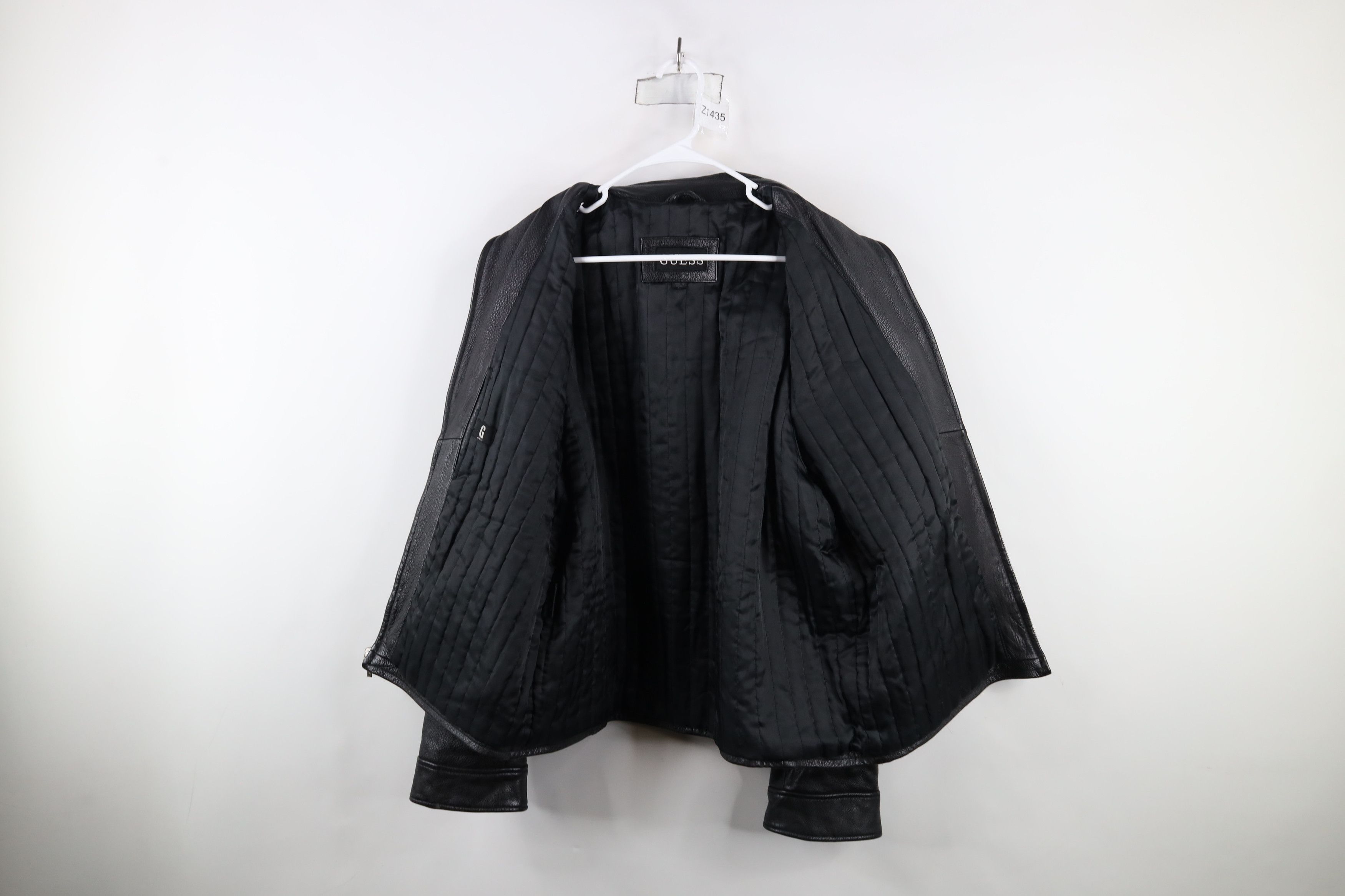 Guess × Vintage Vintage Y2K Guess Heavyweight Leather Collared Jacket Black Size US L / EU 52-54 / 3 - 8 Thumbnail