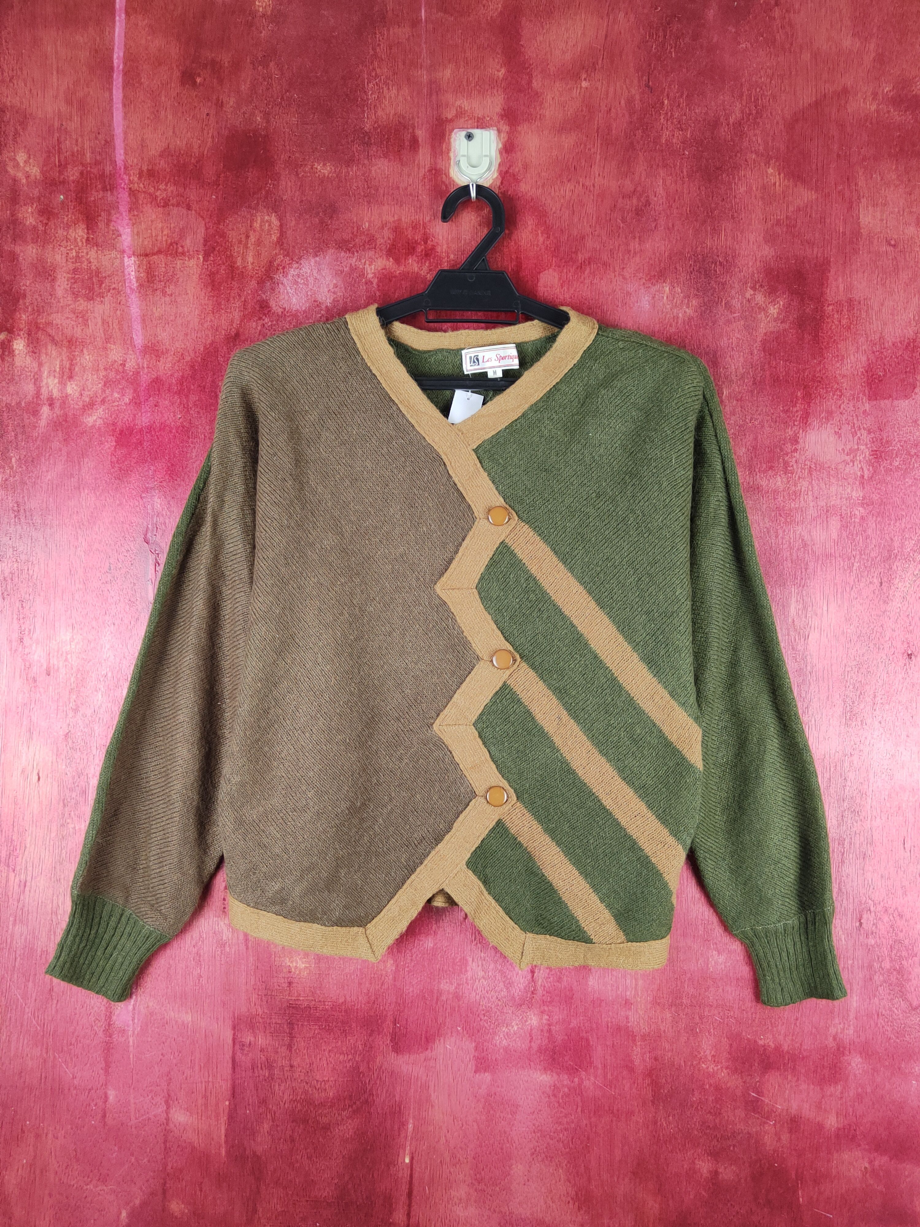 Vintage Les Sportique Green Brown Knitwear Sweatshirts #S2382 Size M / US 6-8 / IT 42-44 - 1 Thumbnail