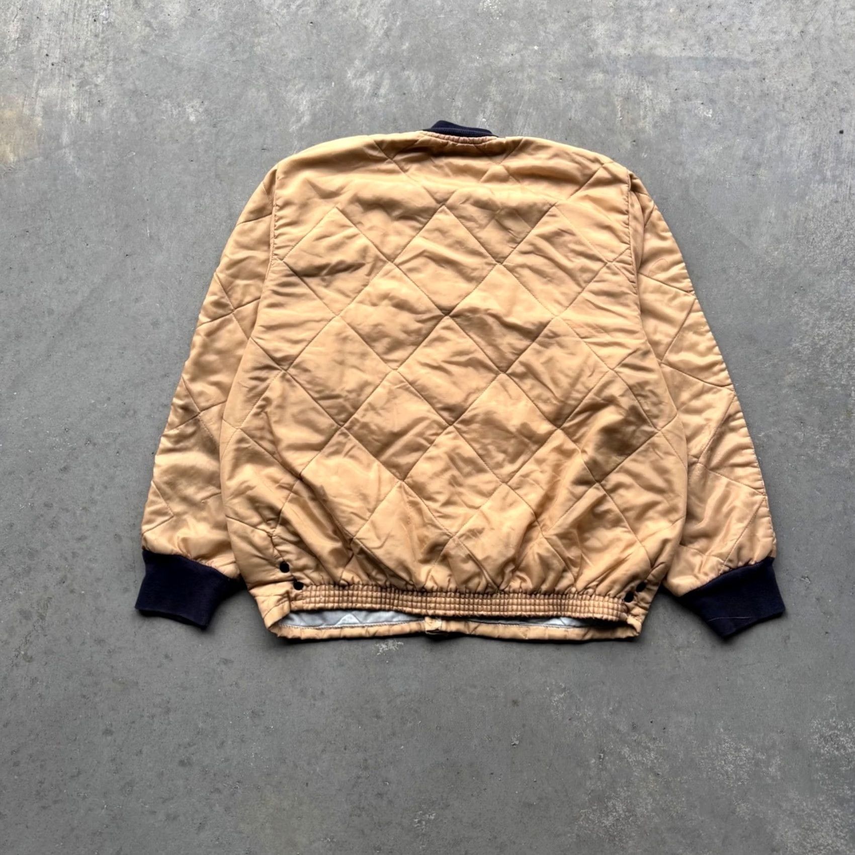 Vintage Vintage BVD Quilted Liner Jacket Mens Large Tan Navy Blue Diamond Stitch Bomber Size US L / EU 52-54 / 3 - 2 Thumbnail