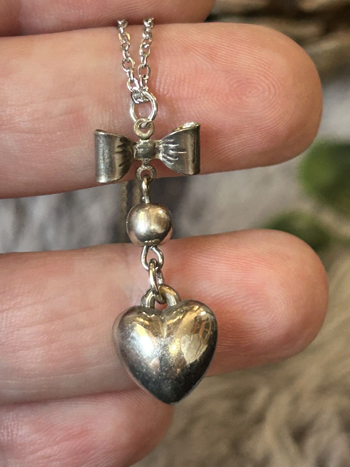 Handmade Handcrafted vintage bow with heart pendant on chain necklace Size ONE SIZE - 5 Thumbnail