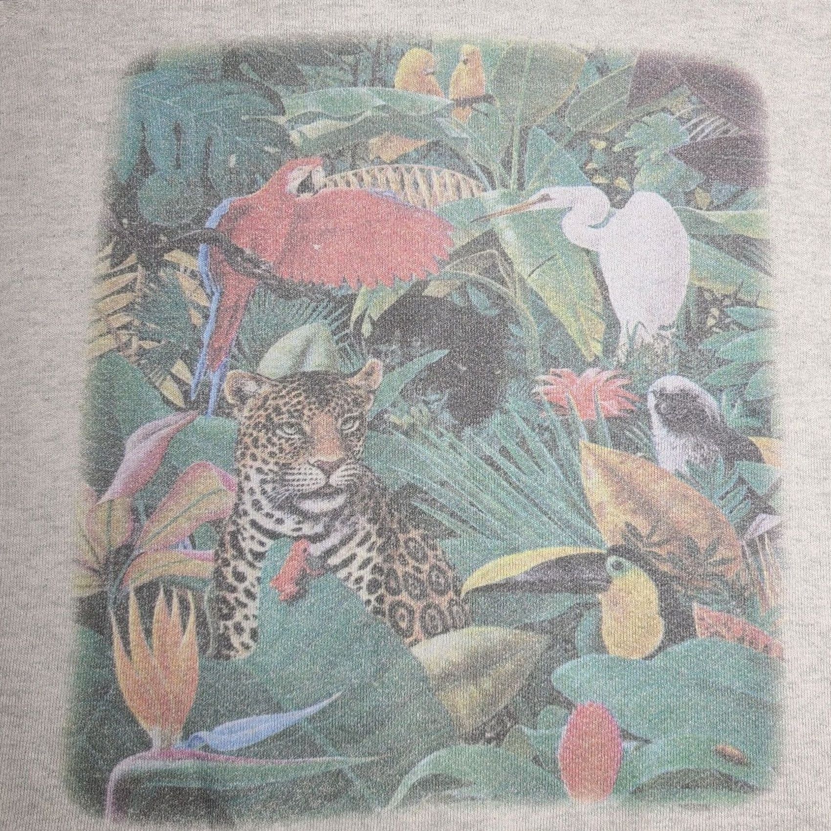Fruit Of The Loom VINTAGE Fruit Of The Loom Crewneck Sweatshirt Womens XL Jungle Graphic Fade Sweatshirt Women XL Gray Long Sleeve Pullover Casual 90s Safari Mens? Size XL / US 12-14 / IT 48-50 - 2 Thumbnail