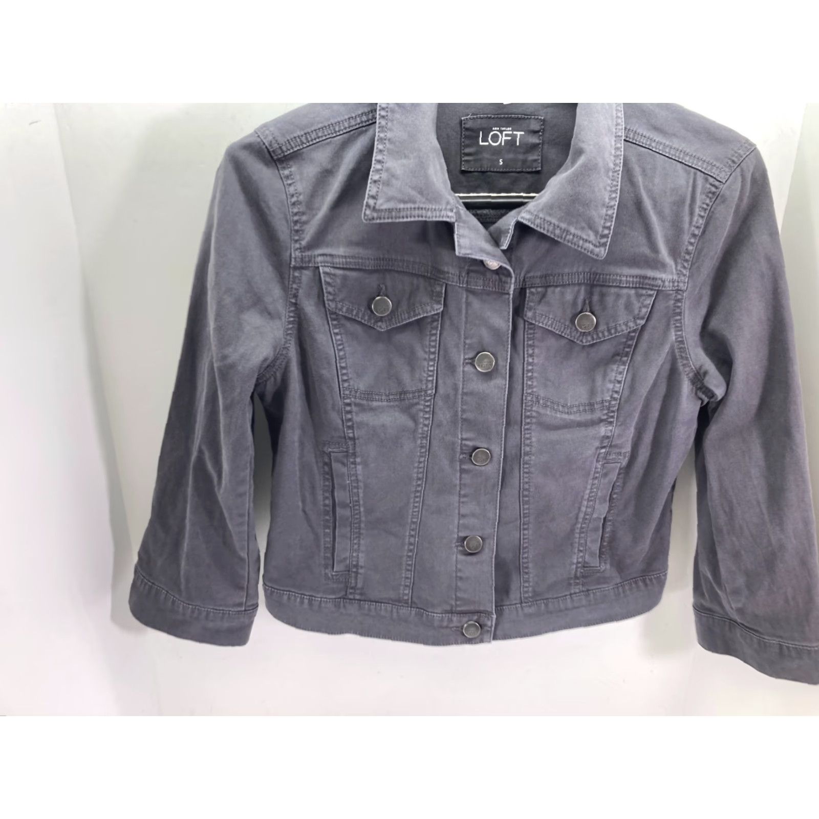 Loft Loft ANN Taylor Denim Jacket Womens Small Gray Button Front Long Sleeve Outdoor Shirt Size S / US 4 / IT 40 - 4 Thumbnail