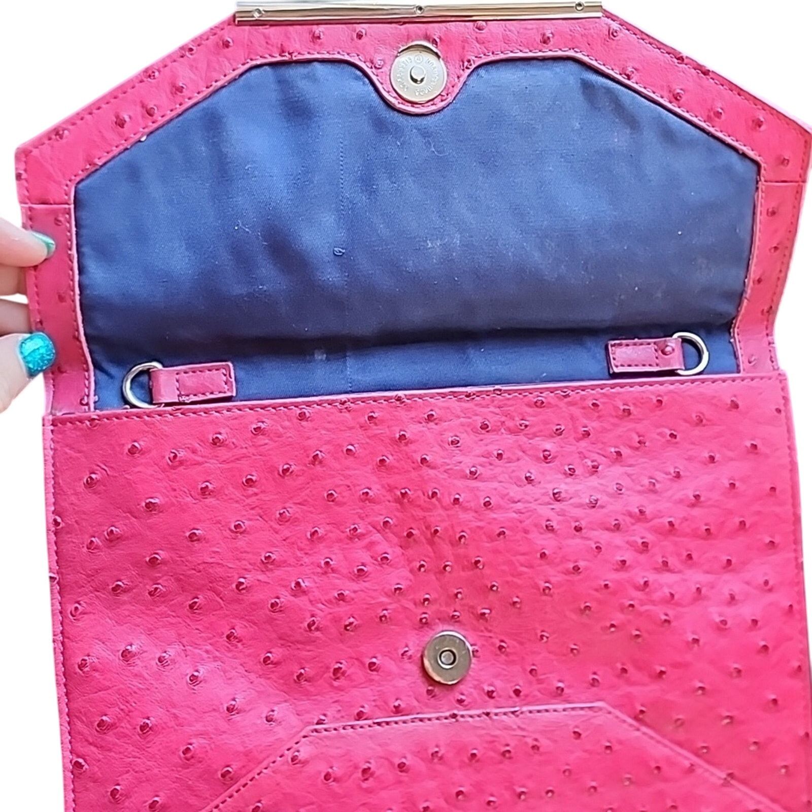 Merona Merona hot pink faux ostrich envelope clutch bag Size ONE SIZE - 3 Thumbnail