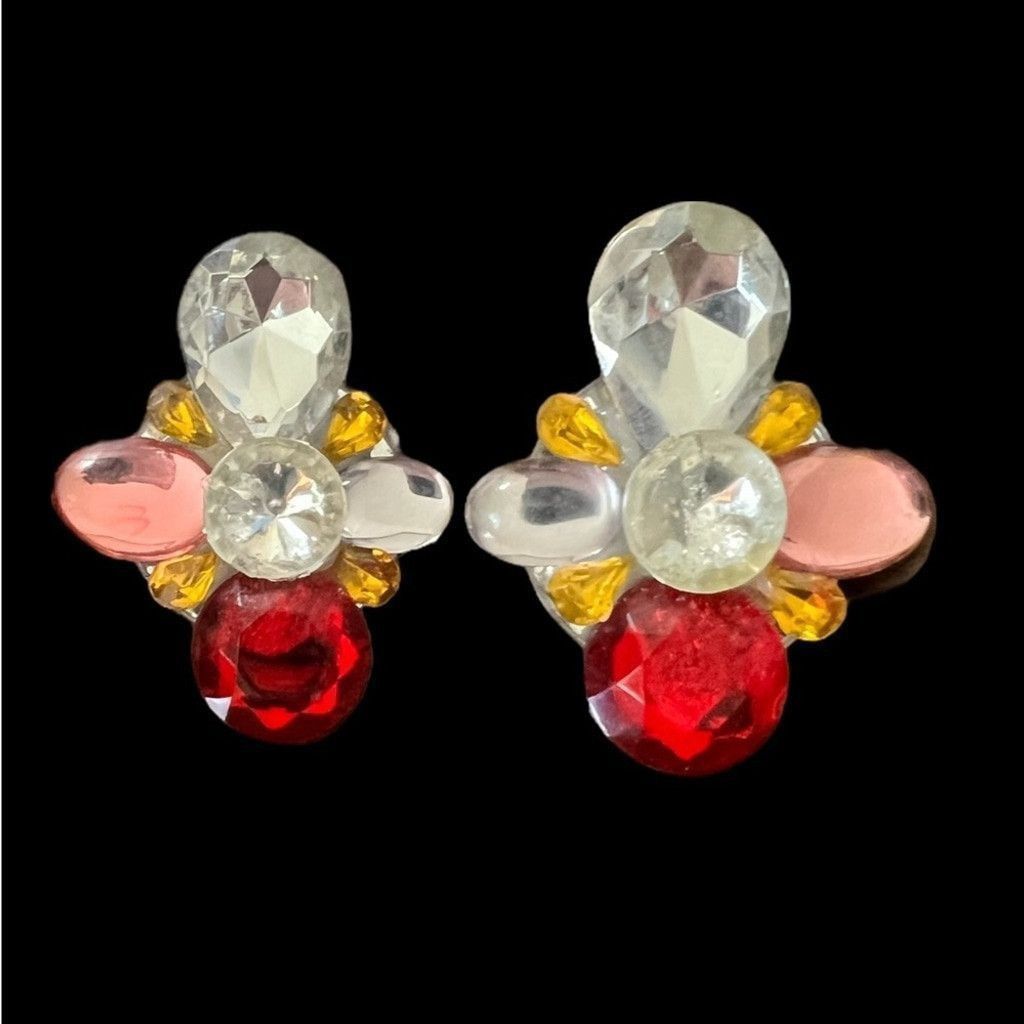 Other Retro XL Pierced Earrings Faux Rubies Diamonds & Citrine Size ONE SIZE - 1 Thumbnail