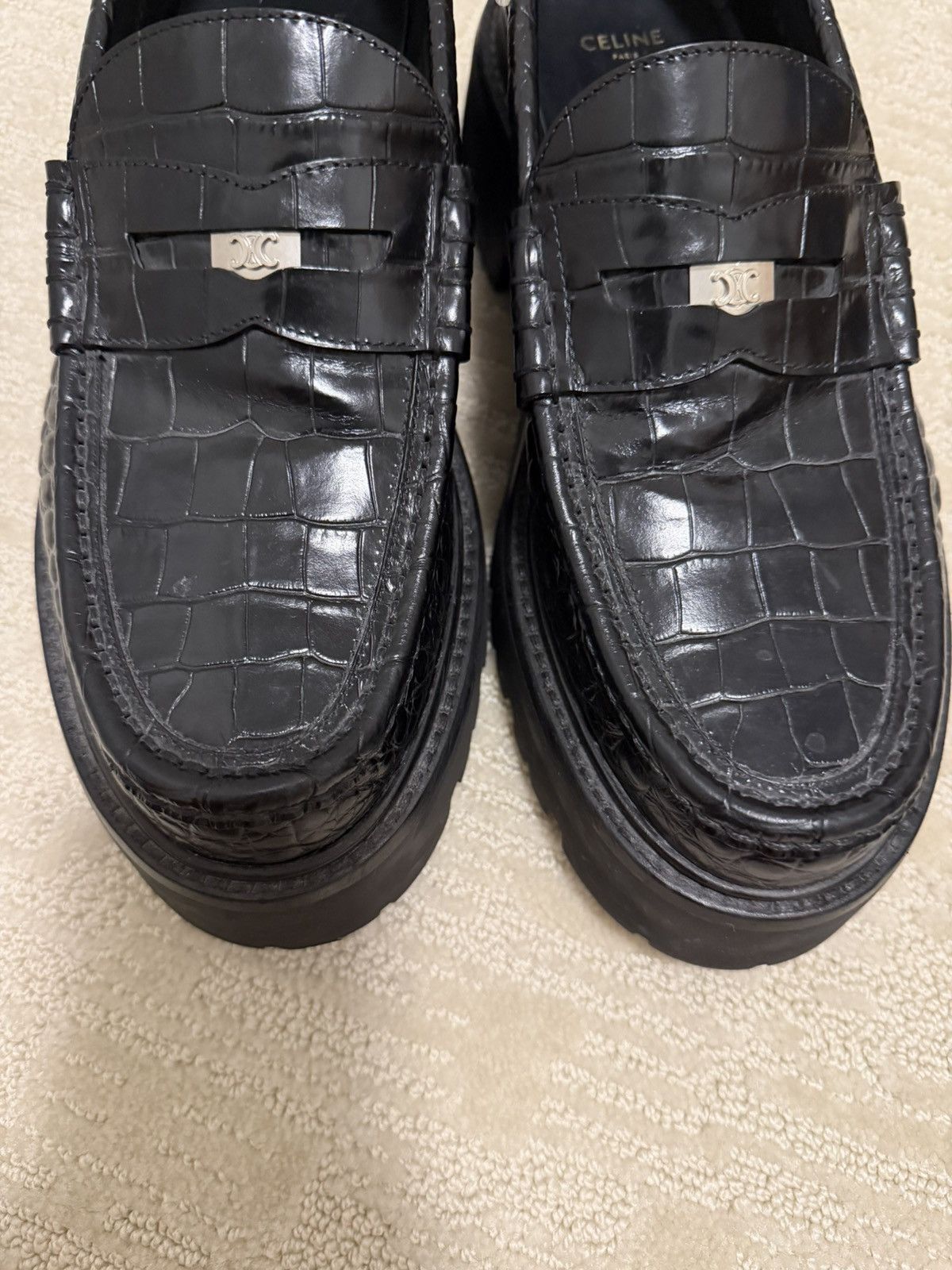 Celine Bulky Crocodile Stamped Calfskin Penny Loafer Size US 9 / EU 42 - 10 Thumbnail