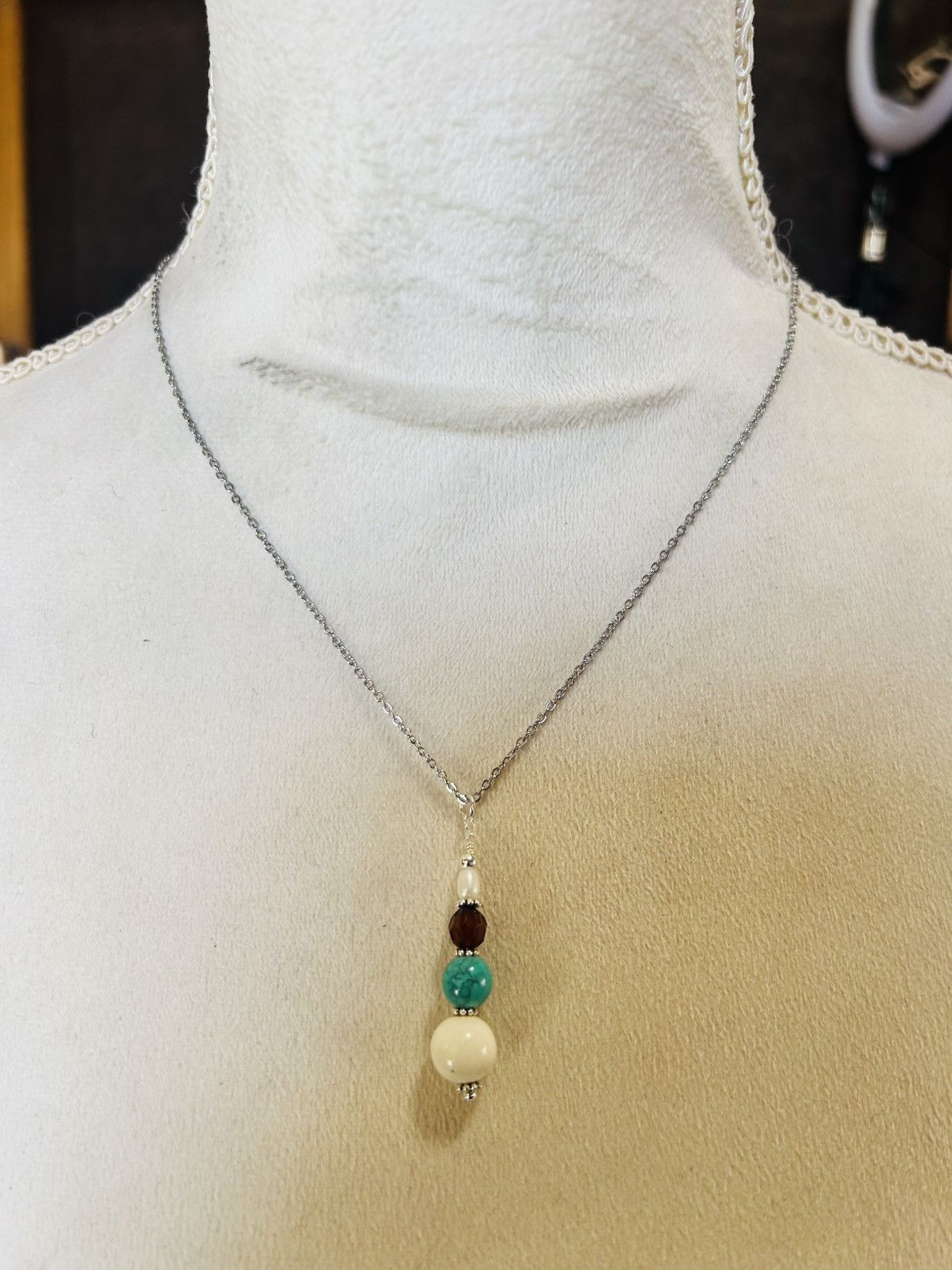 Handmade Handcrafted faux turquoise genuine pearl drop necklace Size ONE SIZE - 3 Thumbnail