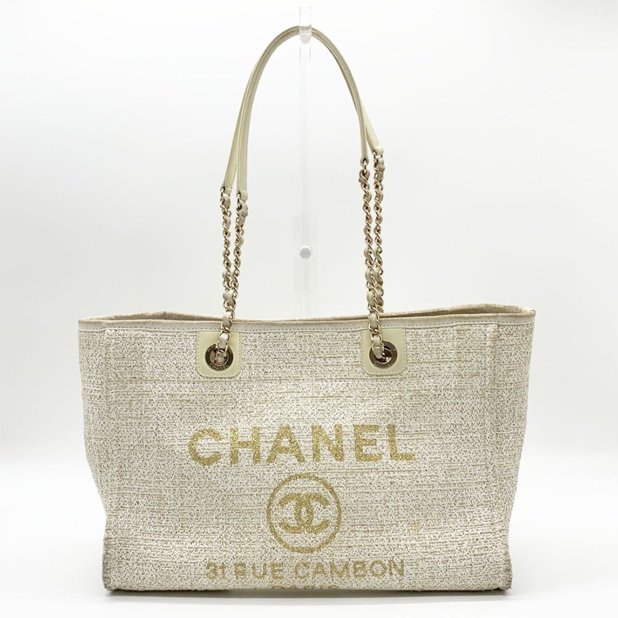 Chanel Chanel Chain Deauville MM Tweed Canvas A67001 Beige Size ONE SIZE - 1 Thumbnail