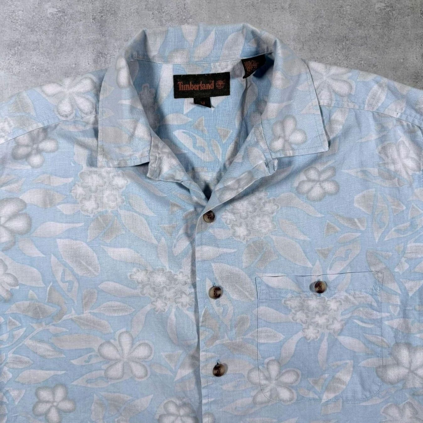 Timberland VINTAGE Timberland Hawaiian Floral Blue Shirt Classic Button-Up Mens Medium Linen Cotton Short Sleeve Collared Open Collar Size US M / EU 48-50 / 2 - 4 Thumbnail