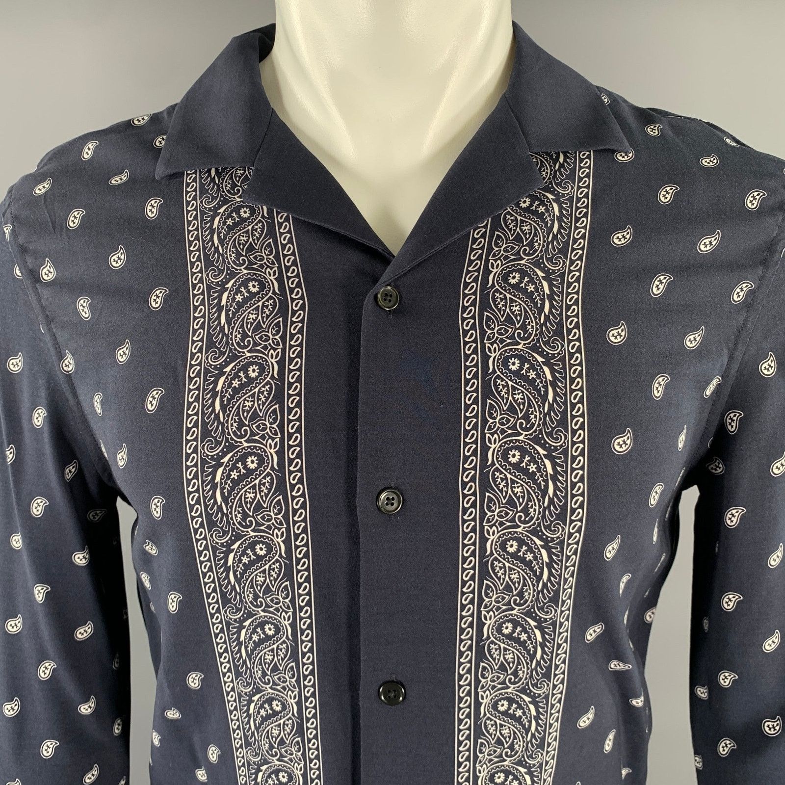 The Kooples THE KOOPLES XS Navy Bandana Viscose Camp Long Sleeve Shirt Size US XS / EU 42 / 0 - 2 Thumbnail