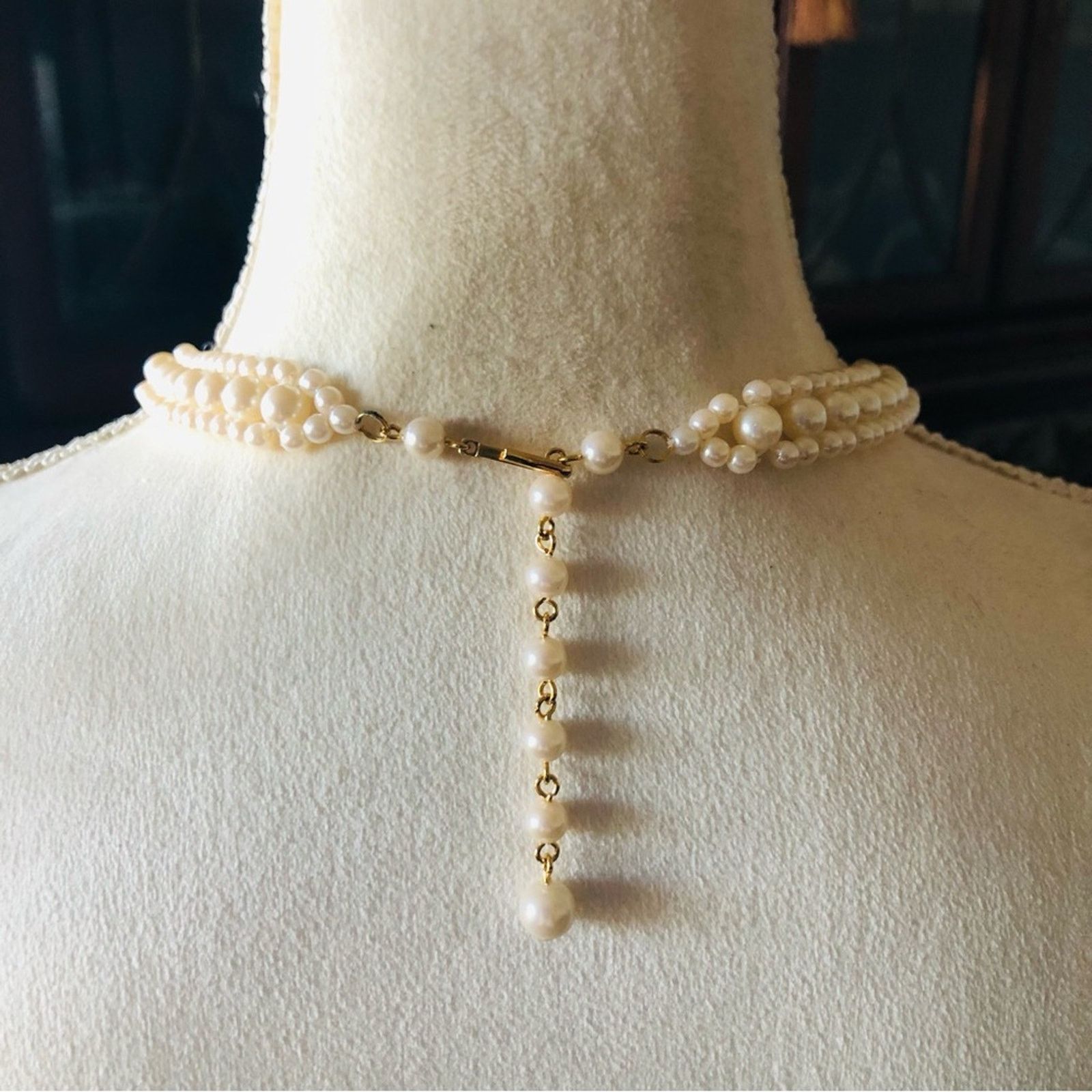 Vintage Vintage braided v shape cream tone beaded necklace Size ONE SIZE - 6 Thumbnail