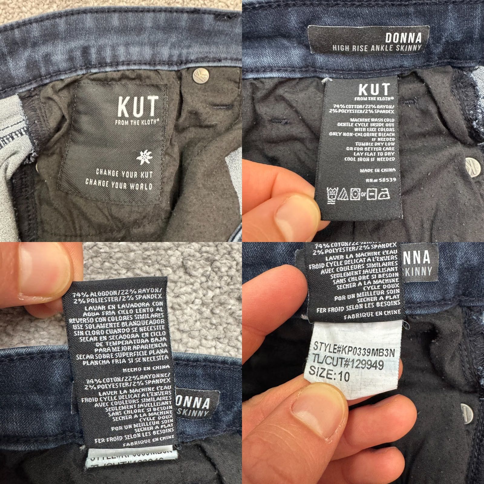 Vintage KUT from The Kloth Donna High Rise Ankle Skinny Jeans Womens 10 Dark Wash Denim Blue Skinny Jeans Women Size 10 Regular 32 Inseam 26 in Jeans Size 32" / US 10 / IT 46 - 8 Thumbnail