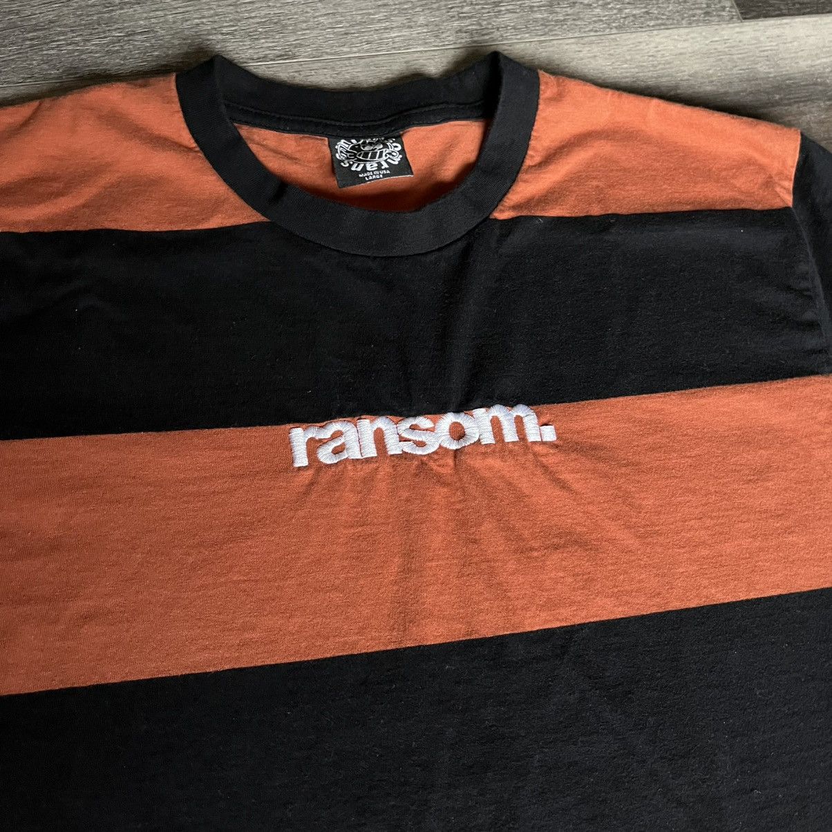 Ransom Clothing Vintage Ransom Clothing Orange Black Striped Embroidered Tee Size US L / EU 52-54 / 3 - 2 Thumbnail