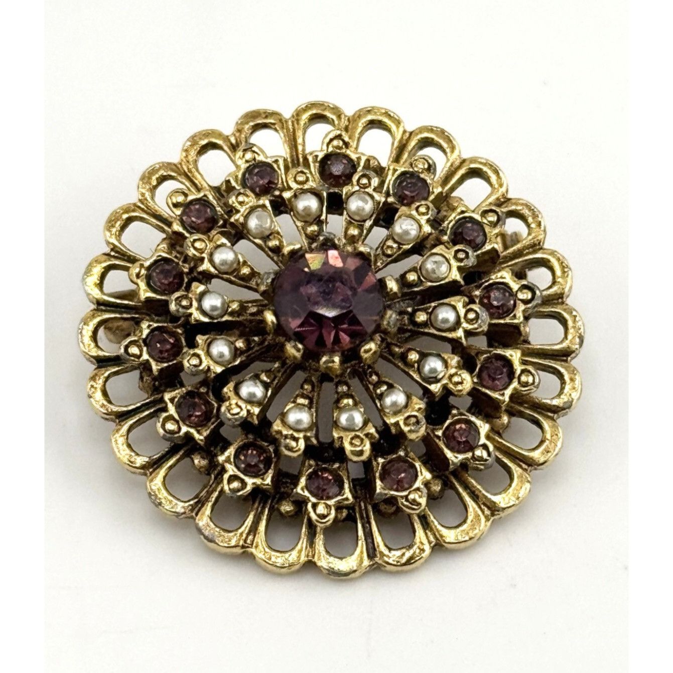 Vintage Vintage ART Arthur Pepper Purple Rhinestone Flower Brooch Pi Size ONE SIZE - 1 Thumbnail