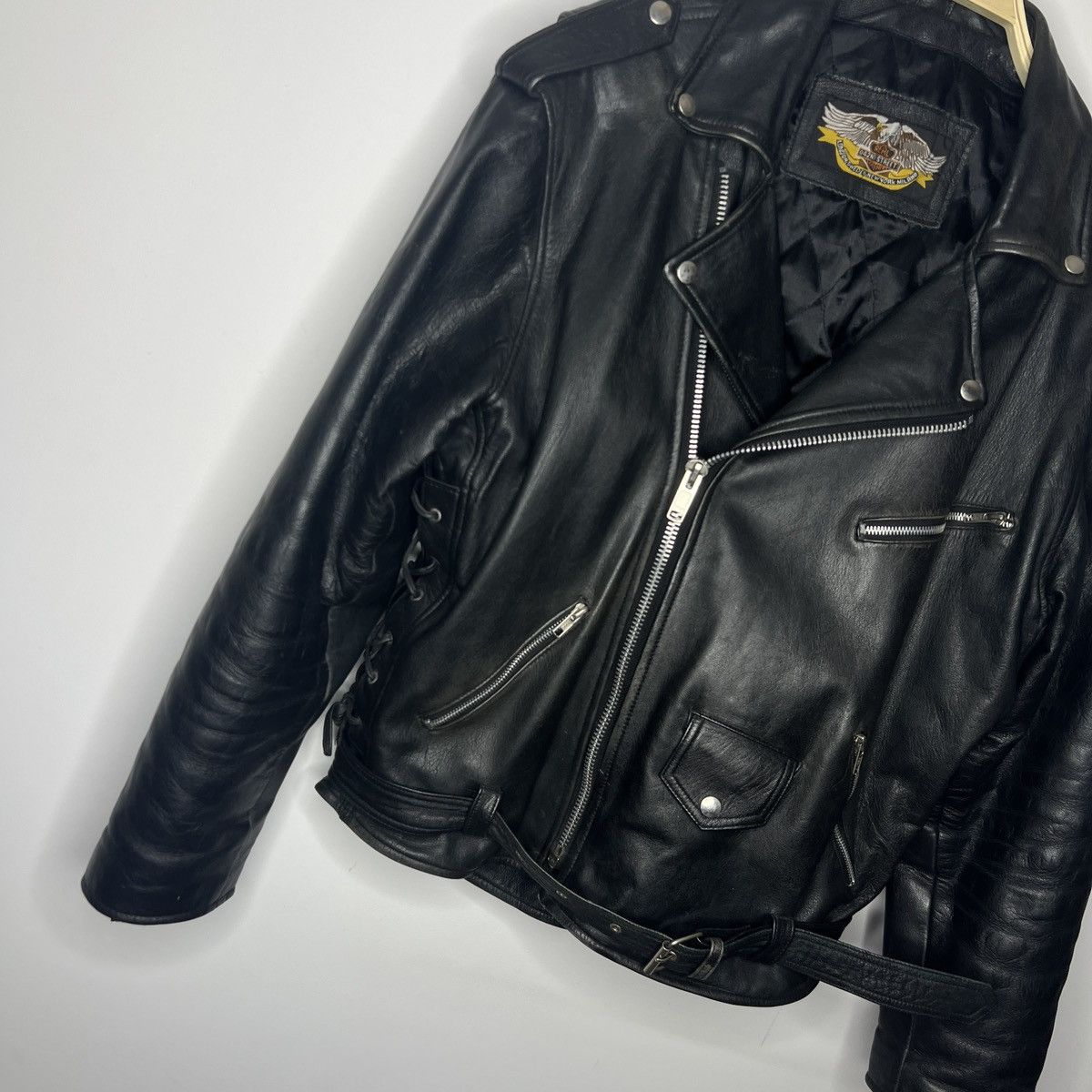 Harley Davidson × Vintage Vintage Rare Belt Y2K Moto Racing Leather Jacket Ramones 90s Size US XL / EU 56 / 4 - 3 Thumbnail