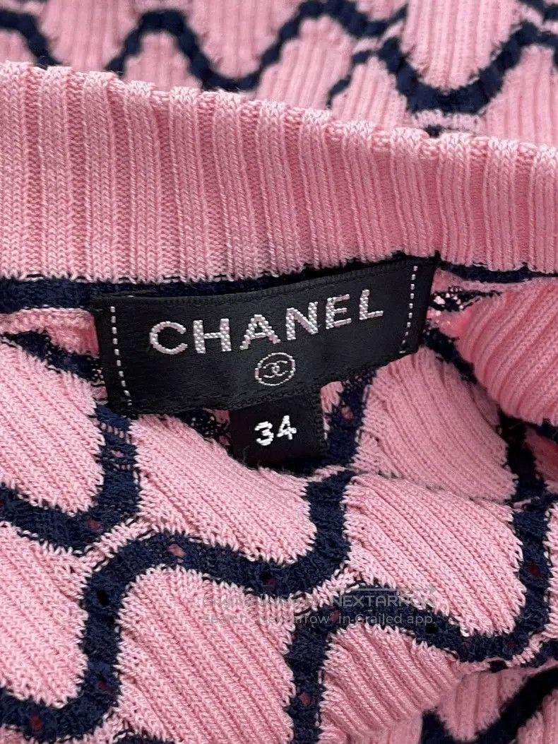 Chanel Chanel Pink diamond plaid logo double C knitted short slee Size XXS / US 00 / IT 34 - 4 Thumbnail