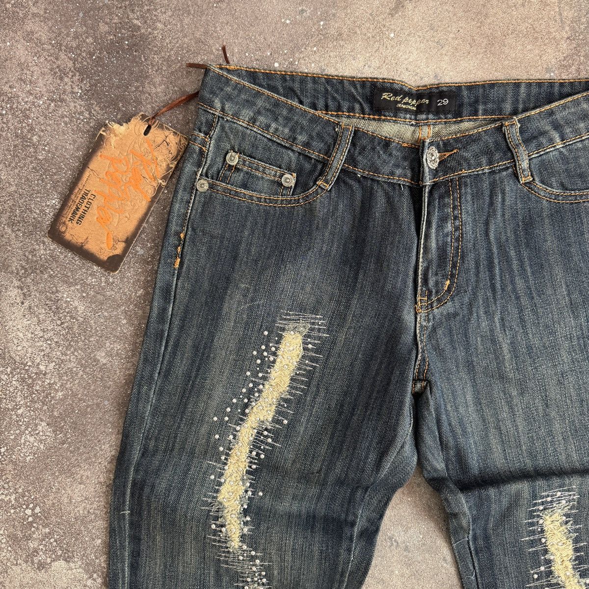 Hysteric Glamour Red Pepper Y2K Glam Low Rise Bootcut Washed Jeans Size 29" - 4 Thumbnail