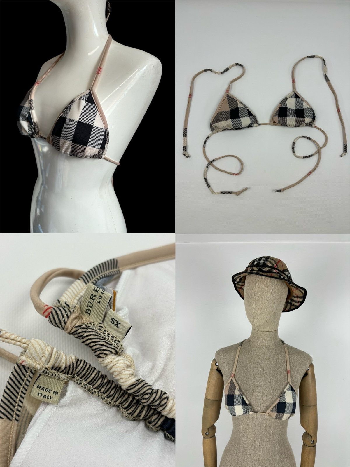 Burberry RARE Nova Check Swimsuit Stripe Trim Triangle Bikini Top Bra Size ONE SIZE - 1 Thumbnail
