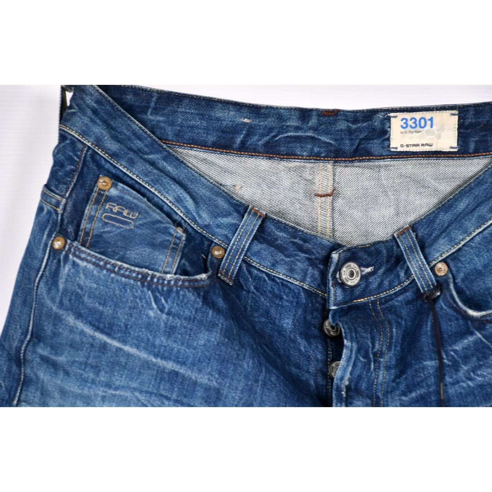 G-Star G-Star Raw 3301 Low Tapered RL Ravage Denim Selvedge Red Listing Jea ns W31/L34 Men Blue Cotton 100% 34in Inseam Vintage-Style? Size US 31 - 5 Thumbnail