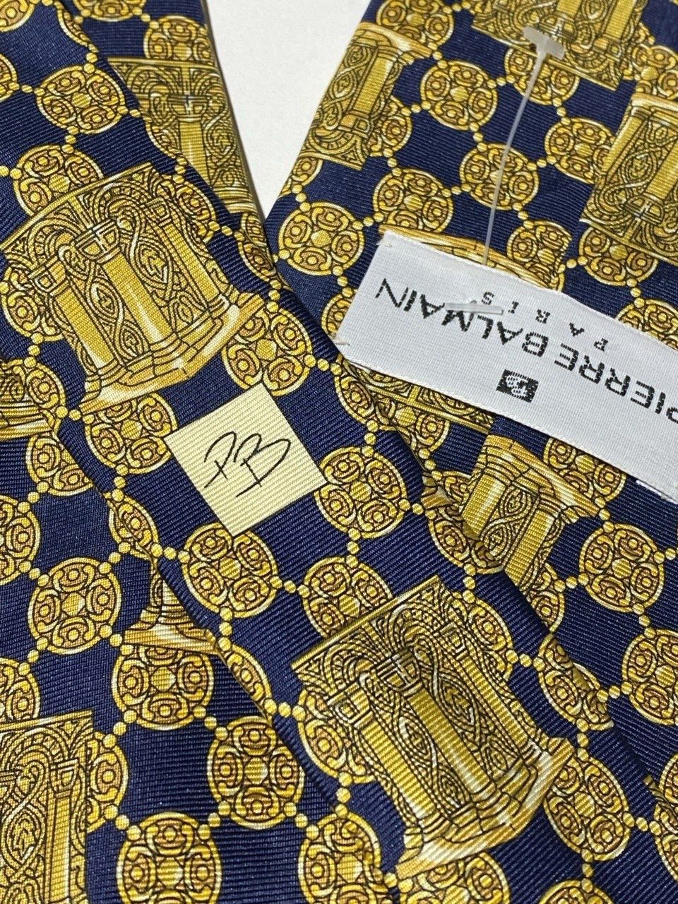 Balmain Pierre Balmain Vintage Tie Silk Baroque Gold Blue Size ONE SIZE - 5 Thumbnail