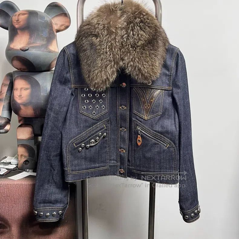 Louis Vuitton Louis Vuitton Raccoon Fur Collar Denim Jacket Size S / US 4 / IT 40 - 1 Thumbnail