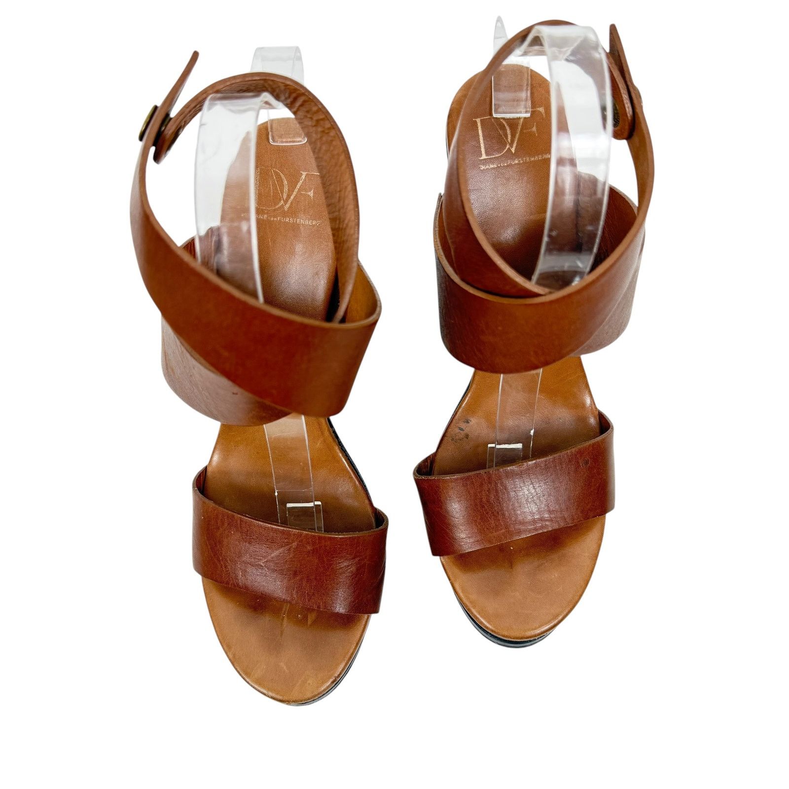 Diane von Furstenberg Diane Von Furstenberg Onmi Ankle Wrap Wedges Brown Leather Size US 9.5 / IT 39.5 - 4 Thumbnail
