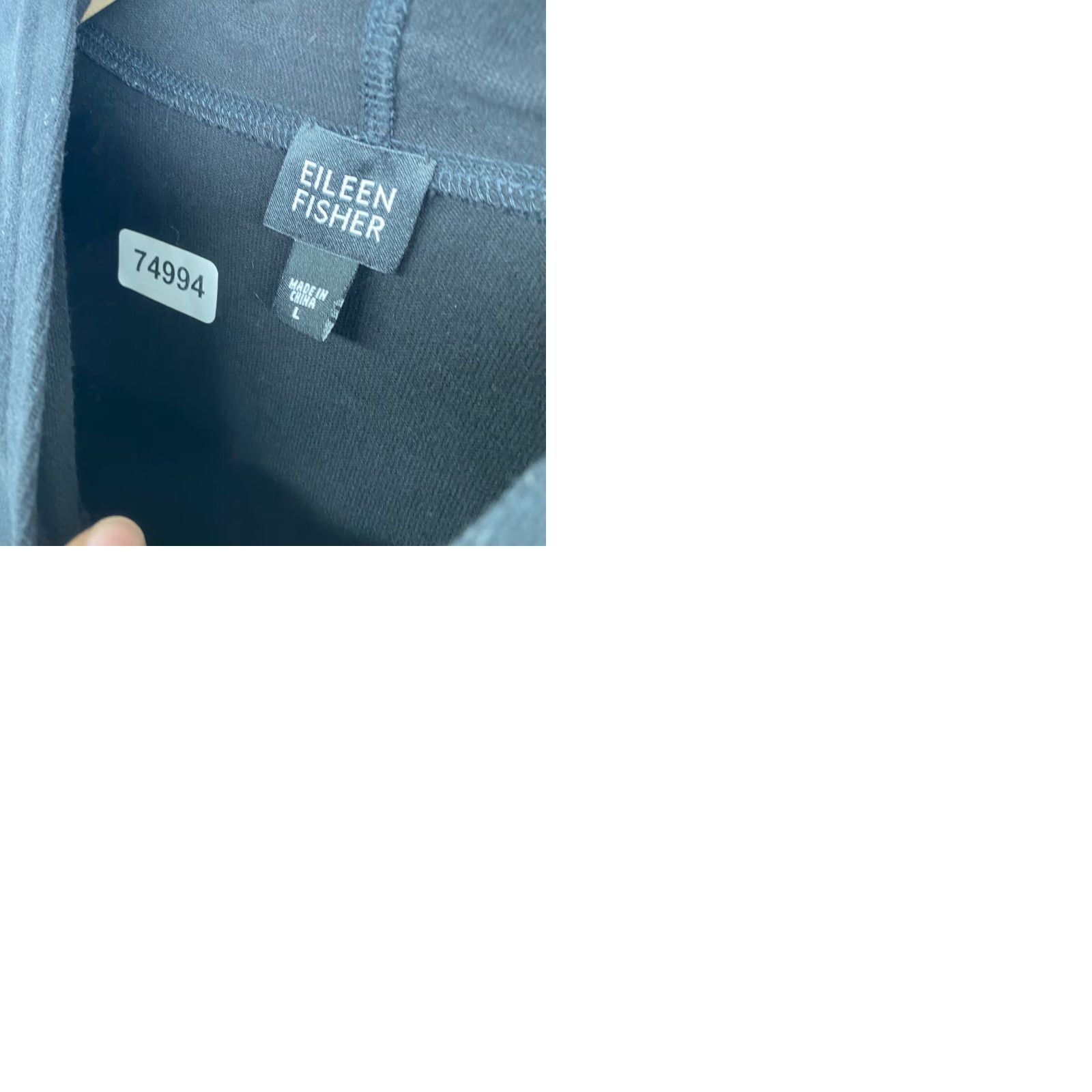 EILEEN FISHER Jacket L Hoodie Black Heavy Brushed Jersey Cotton Full Zip Boxy Hooded Pockets All Seasons