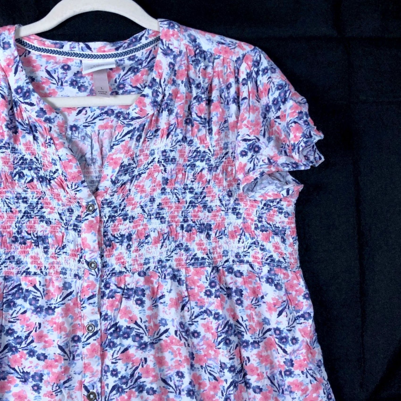 Vintage Knox Rose Women Shirt Purple Pink V Neck Button Front Short Sleeve Lightweight L Shirt Size M / US 6-8 / IT 42-44 - 5 Thumbnail