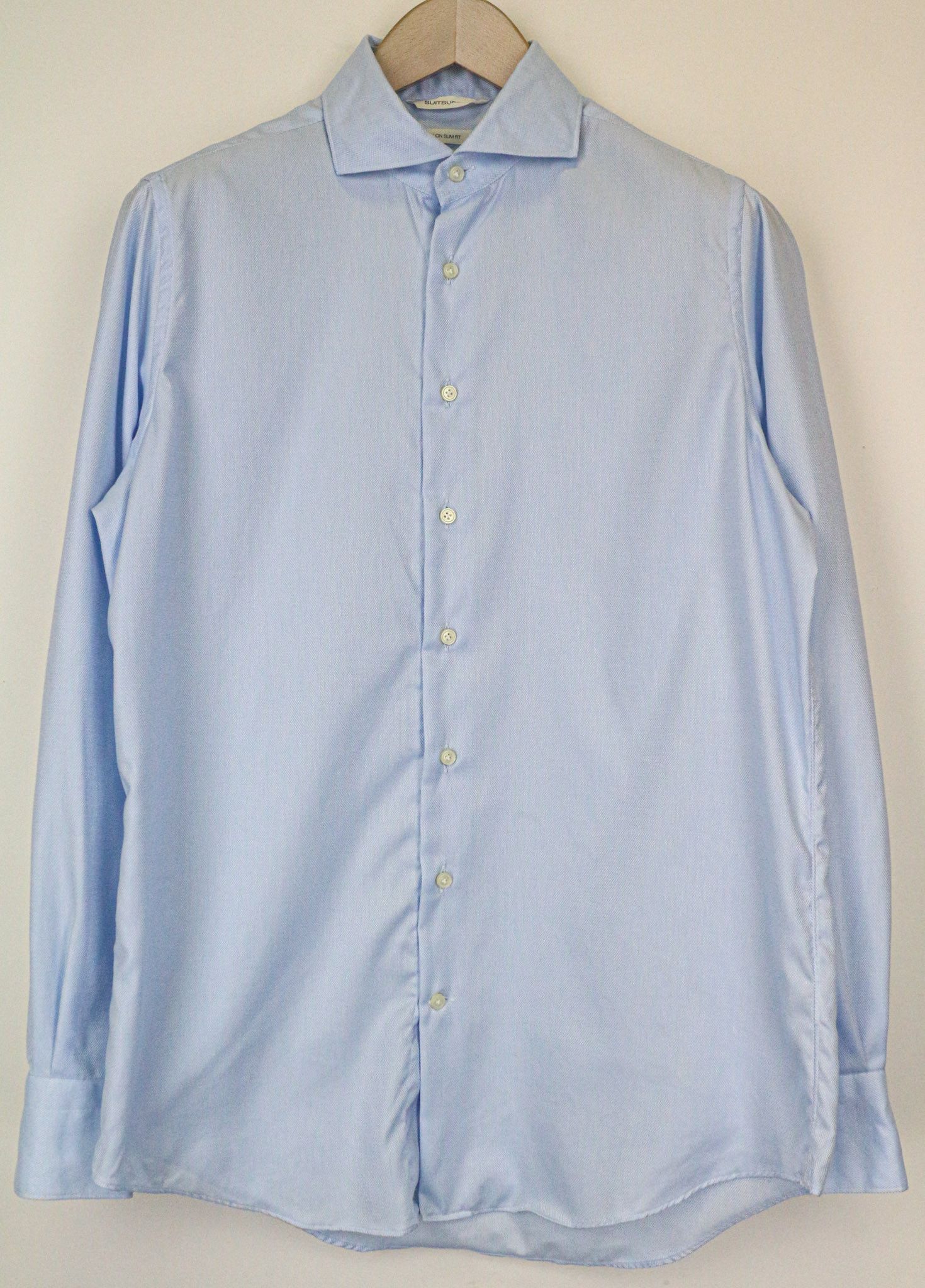 Suitsupply 40/15 3/4 Slim Blue Cotton Cutaway Twill Shirt 79382 Size 40R - 1 Thumbnail
