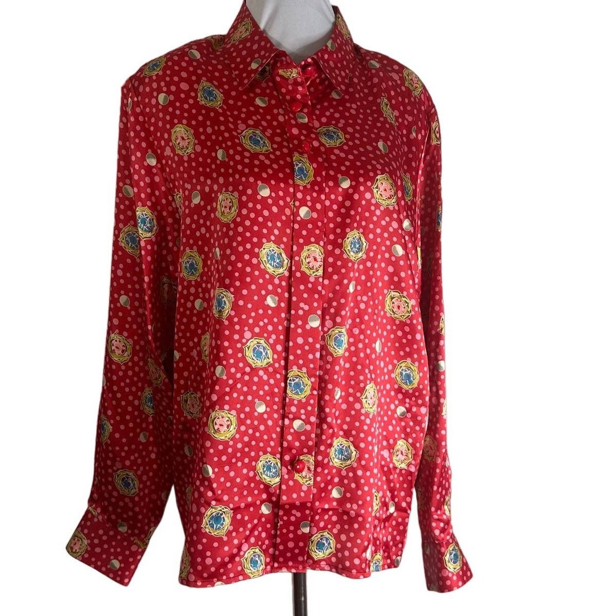 Vintage Vintage 1980s Counterparts Polka Dot Satin Blouse XL 14 Size XL / US 12-14 / IT 48-50 - 2 Thumbnail