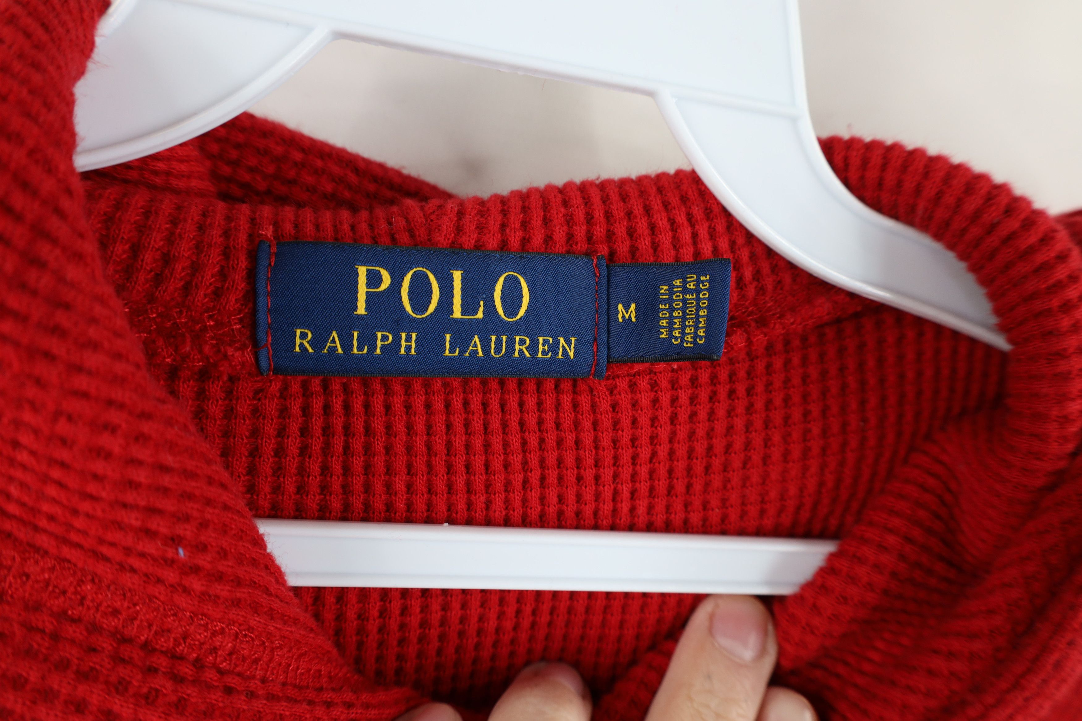 Ralph Lauren × Vintage Vintage Ralph Lauren Waffle Knit Hoodie Sweatshirt Red Size US M / EU 48-50 / 2 - 6 Thumbnail