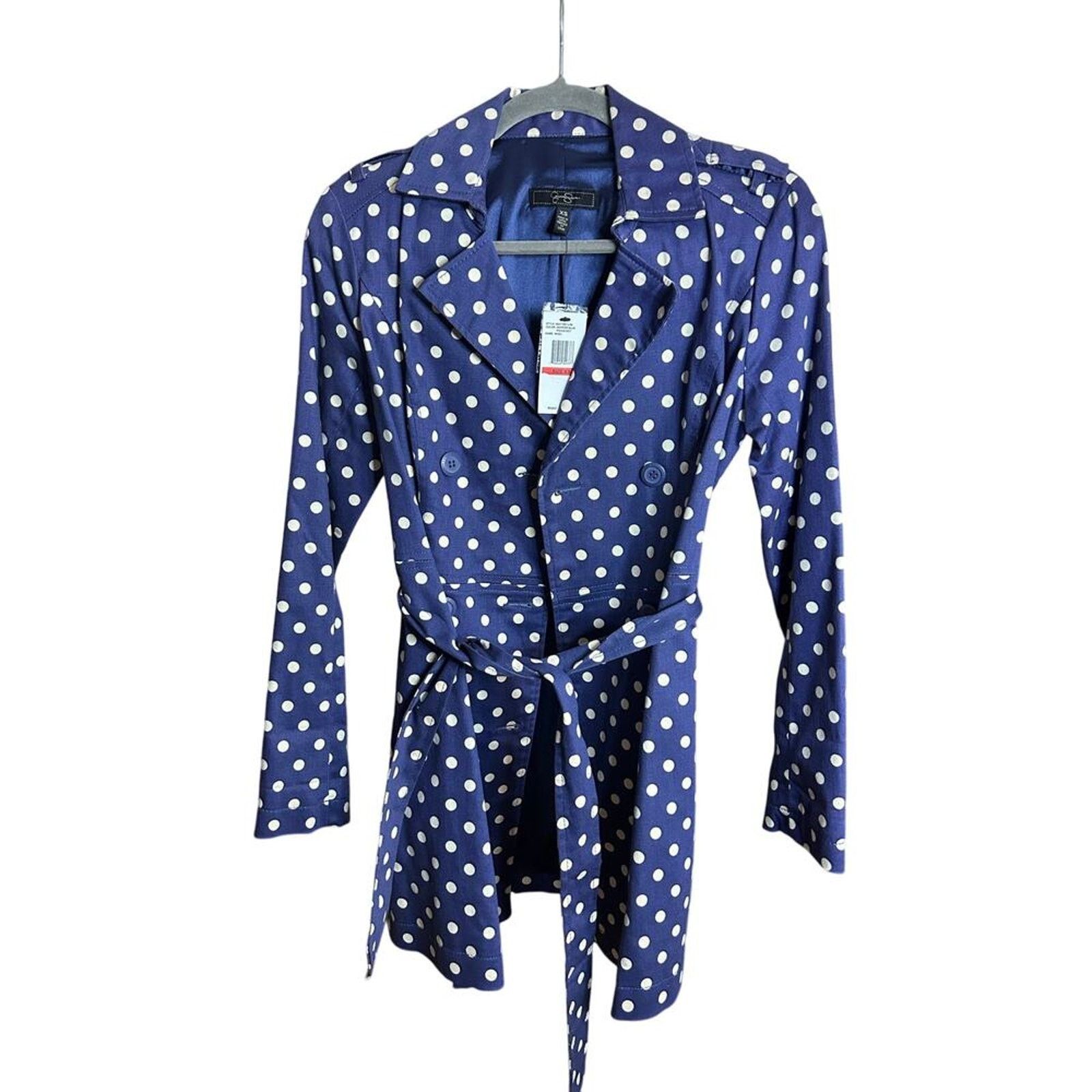 Jessica Simpson NWT-Jessica Simpson Blue Polka Dot Belted Trench Coat-XS Size XS / US 0-2 / IT 36-38 - 2 Thumbnail