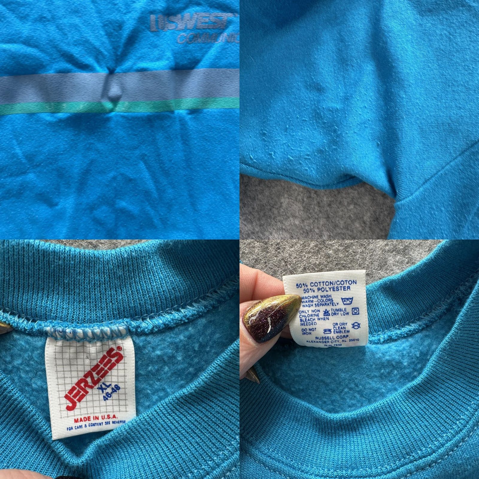 Jerzees VINTAGE Jerzees Sweatshirt Mens XL Blue US West Communications Graphic Print Crewneck Pullover Fleece 80s Size US XL / EU 56 / 4 - 8 Thumbnail