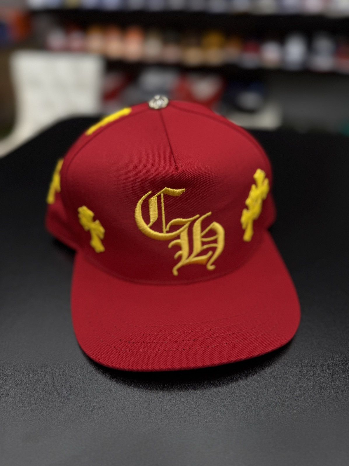Chrome Hearts Chrome Hearts Red/Yellow Leather Cross Logo SnapBack New Size ONE SIZE - 2 Thumbnail