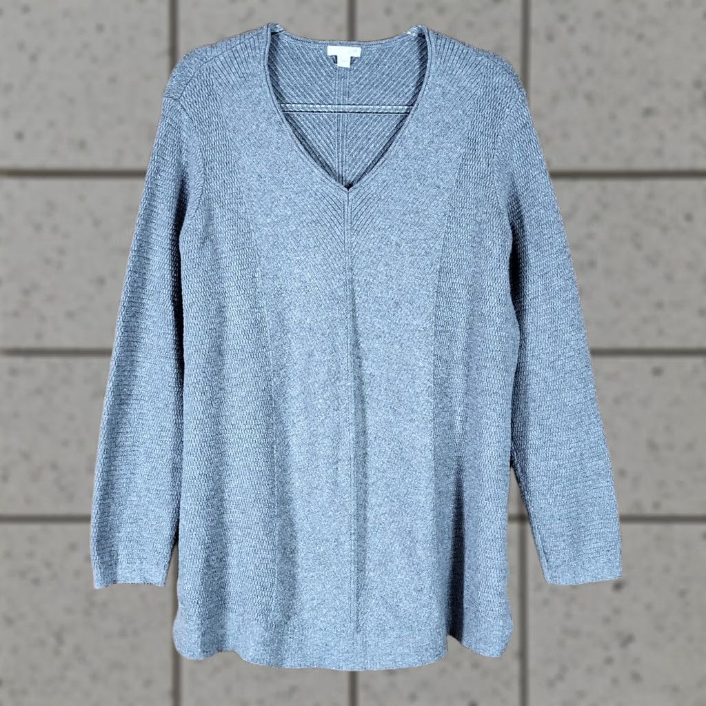 J. Jill J. Jill Sweater Women L V-Neck Textured Knit Long Sleeve Tunic Gray Size L / US 10 / IT 46 - 1 Thumbnail