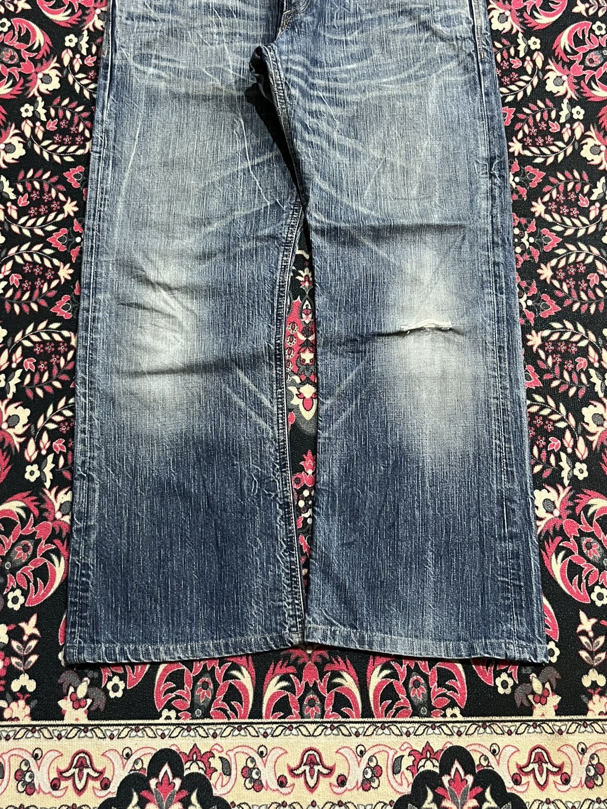 Edwin Edwin 503 Blue Trip Blue Faded Washed Ripped Flare Jeans Size US 32 / EU 48 - 9 Thumbnail