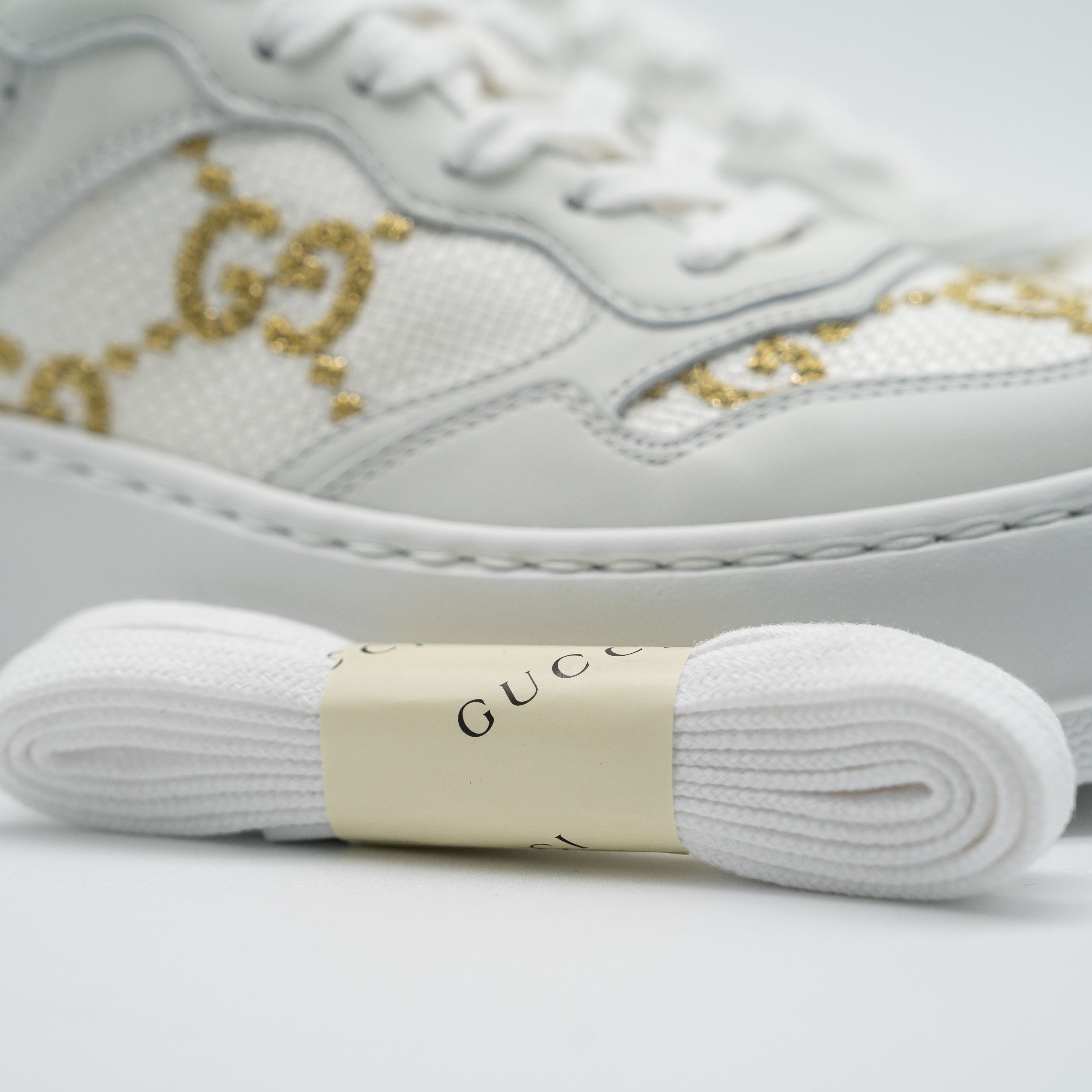 Gucci 6us Gucci GG White Gold Leather Sneakers Chunky Size US 6 / IT 36 - 11 Thumbnail