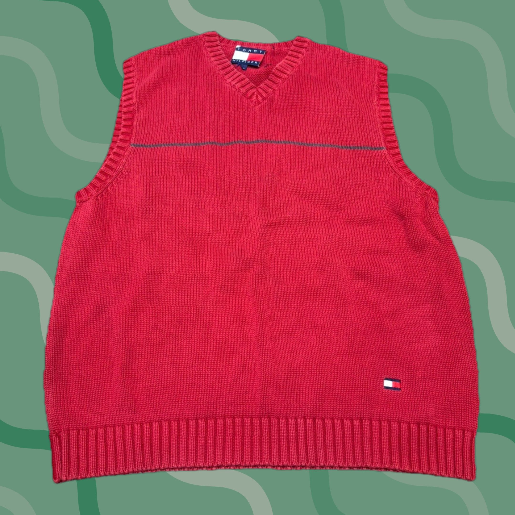 Tommy Hilfiger VINTAGE Tommy Hilfiger Sweater Vest L Red Crest Logo 100% Cotton V-Neck Mens Size US L / EU 52-54 / 3 - 1 Thumbnail