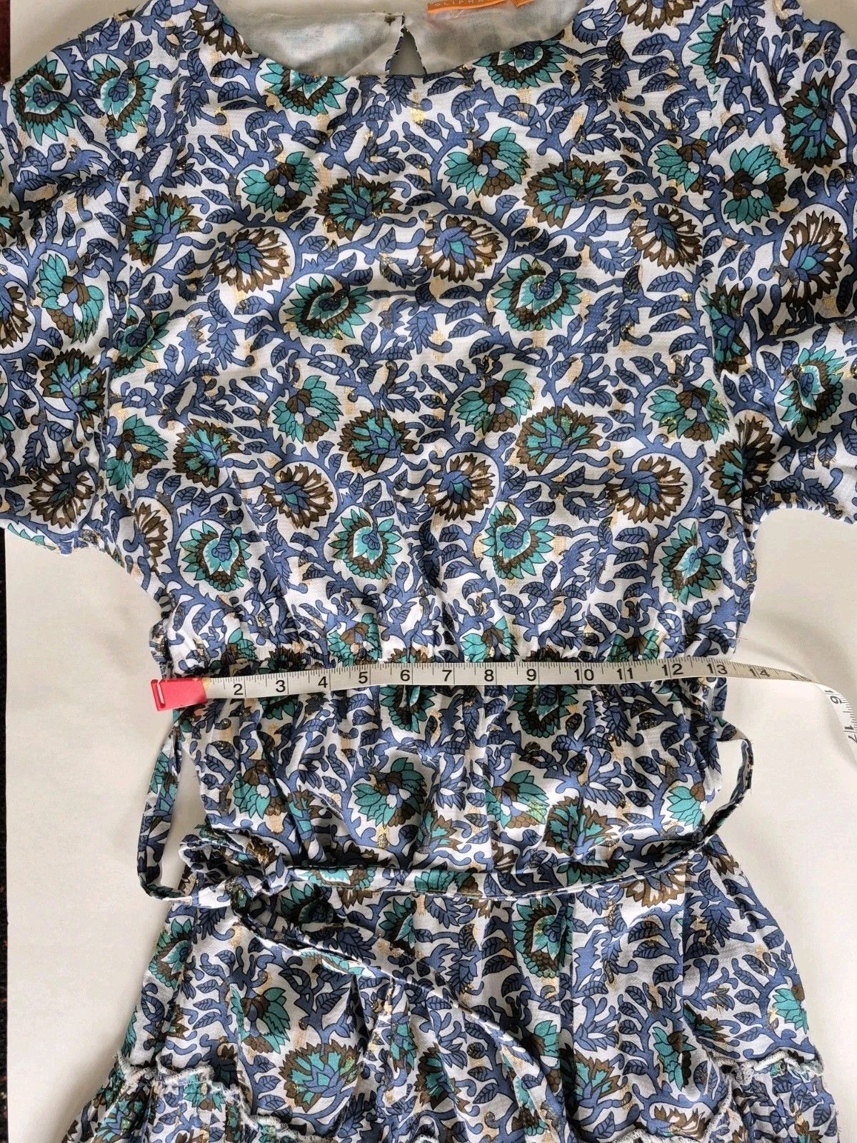 Oliphant Dress Napa Flirty Mini Blue Multi Print Long Balloon Sleeve Size M / US 6-8 / IT 42-44 - 12 Thumbnail