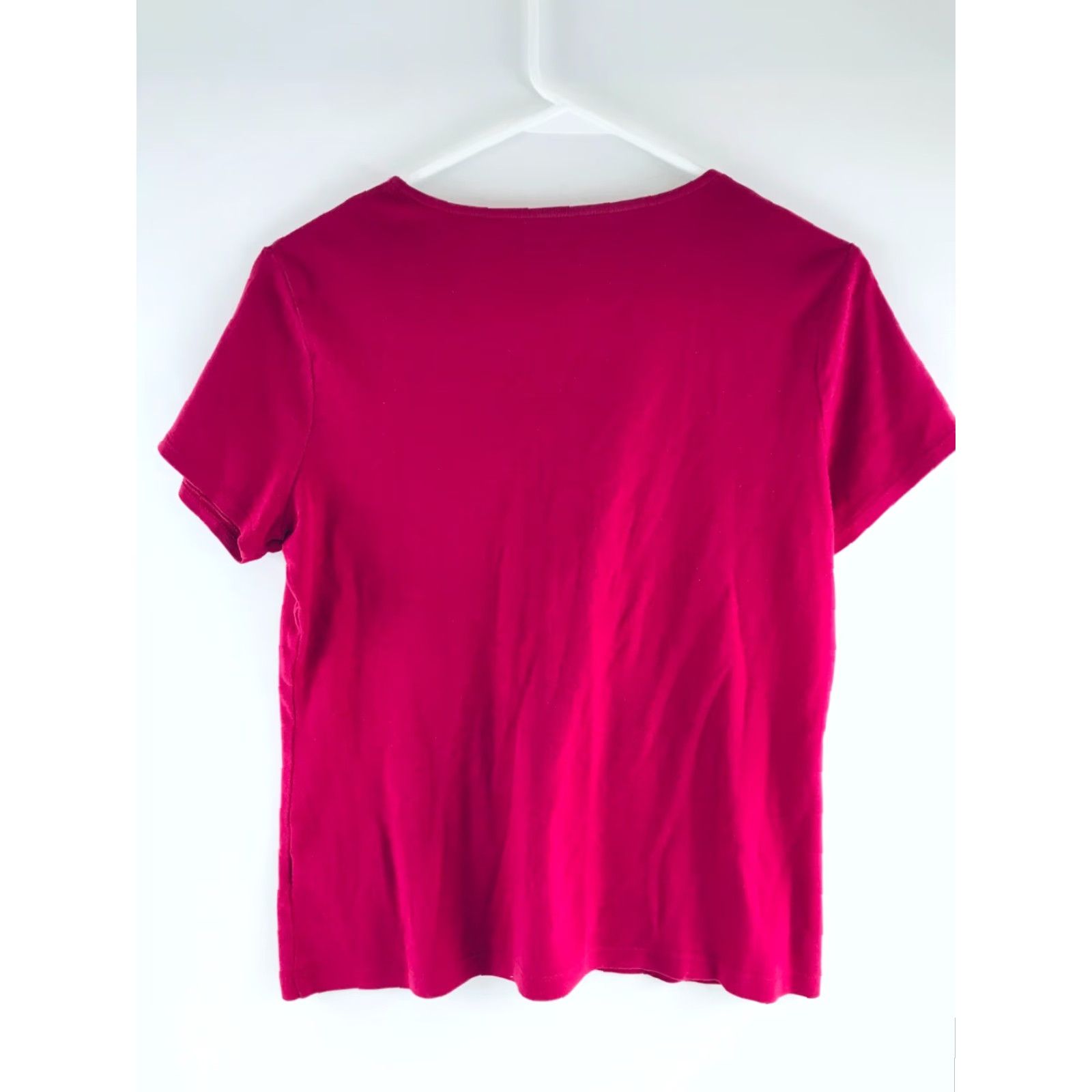 Croft & Barrow Croft & Barrow T-Shirt Women's M Ruby Red Pleated V-Neck Floral Embroidery Size M / US 6-8 / IT 42-44 - 2 Thumbnail