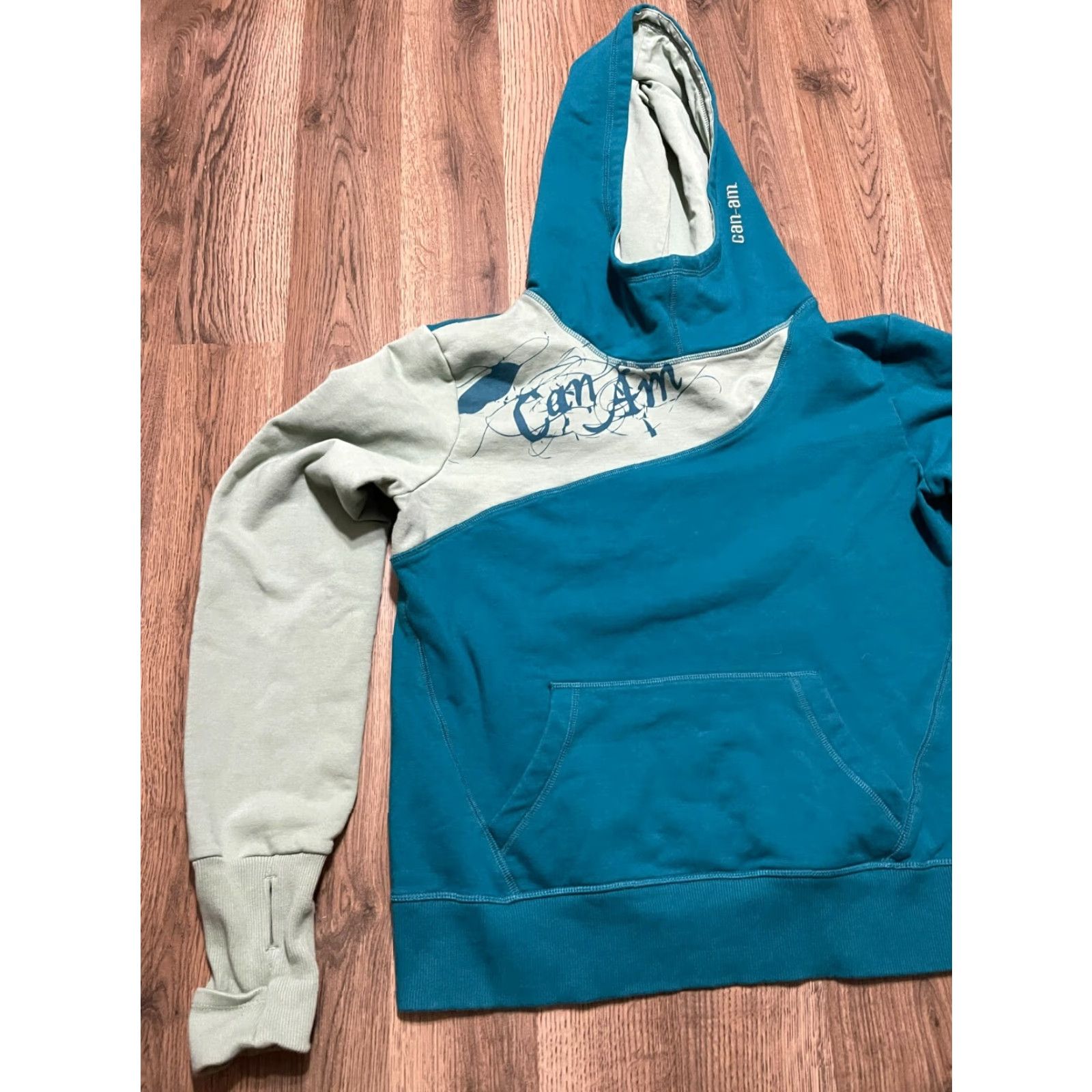 Vintage BRP Hoodie Womens Large Green Blue Pullover Long Sleeve CAN-AM Shirt Casual Fall Spring Summer Modern Regular Mens? Size L / US 10 / IT 46 - 4 Thumbnail