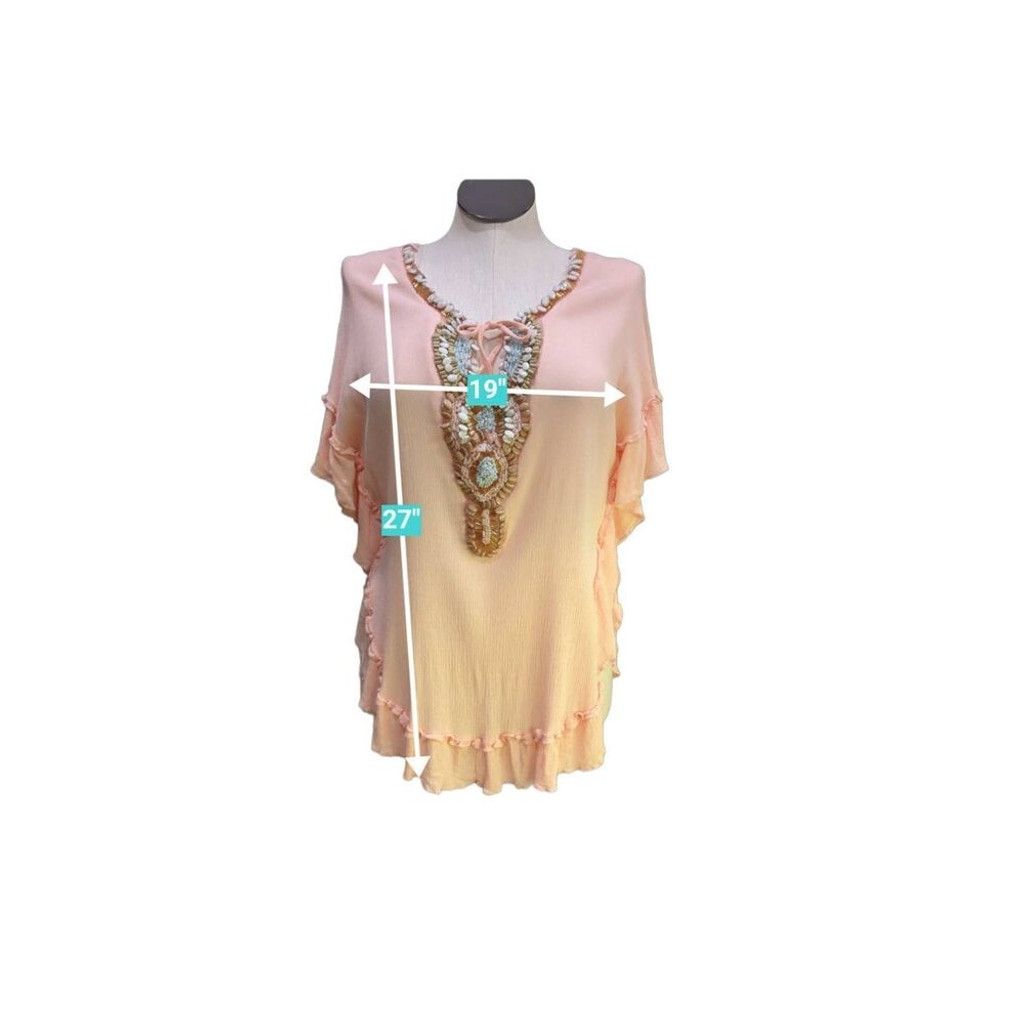 Other Azara Paris Womens Pink Gauze Beaded Beach Tunic Batwing Size M / US 6-8 / IT 42-44 - 6 Thumbnail