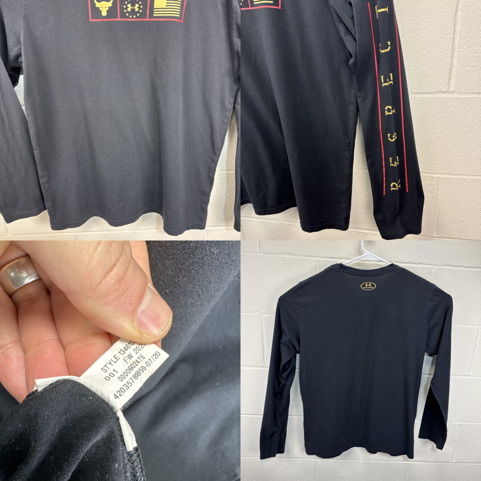 Under Armour Under Armour Project Rock Shirt Mens L Black Graphic Long Sleeve Crew Neck Patriotic Rock USA Flag Gym | Mens | L Size US L / EU 52-54 / 3 - 8 Thumbnail