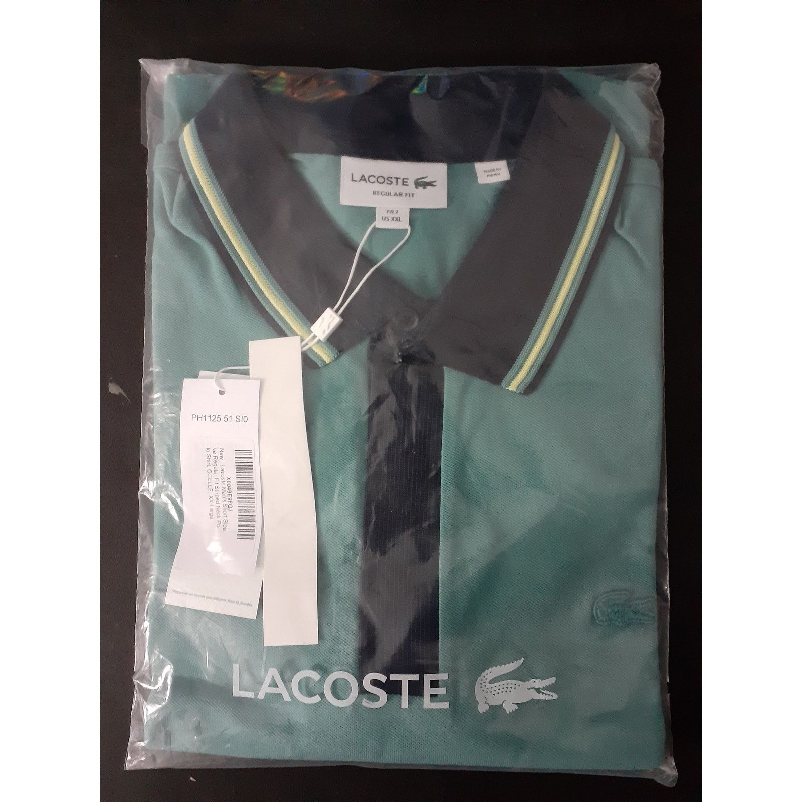 Lacoste Lacoste Men's Regular Fit Striped Neck Polo Shirt OCELLE 2XL Size US XXL / EU 58 / 5 - 2 Thumbnail