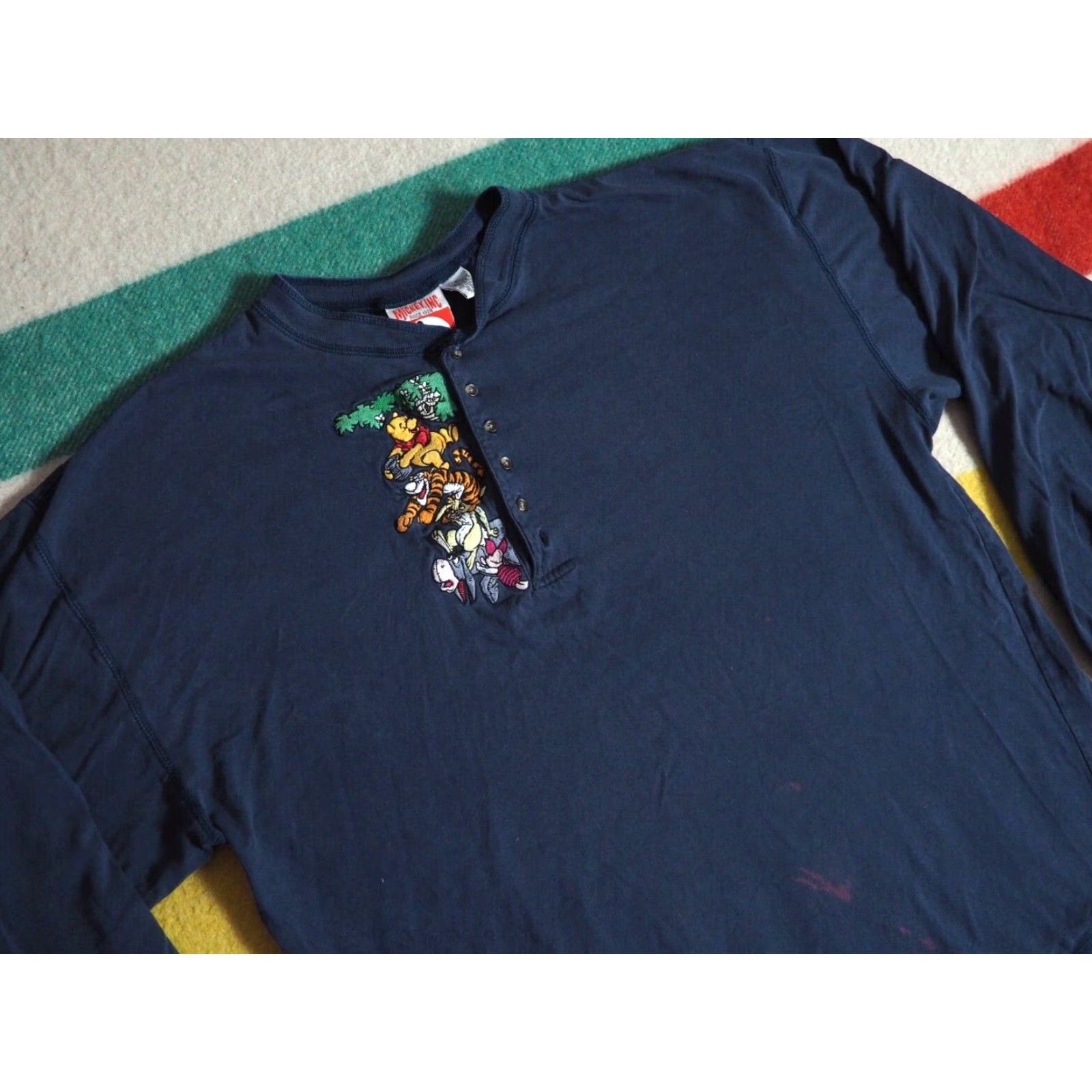 Disney VTG 90s Disney MICKEY INC Winnie Pooh Henley Blue Faded L/S Tee T-Shirt XL Unisex Blue 1990s Embellished Tee Mens Womens Boys Girls XL Size US XL / EU 56 / 4 - 2 Thumbnail