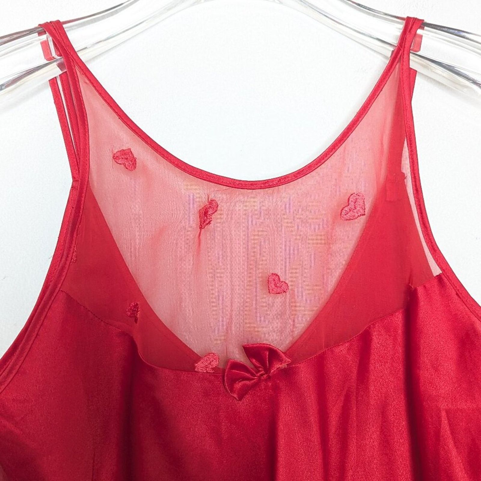 Vintage Vintage 90's Red Embroidered Heart Pattern Semi Sheer Dress Size M / US 6-8 / IT 42-44 - 5 Thumbnail