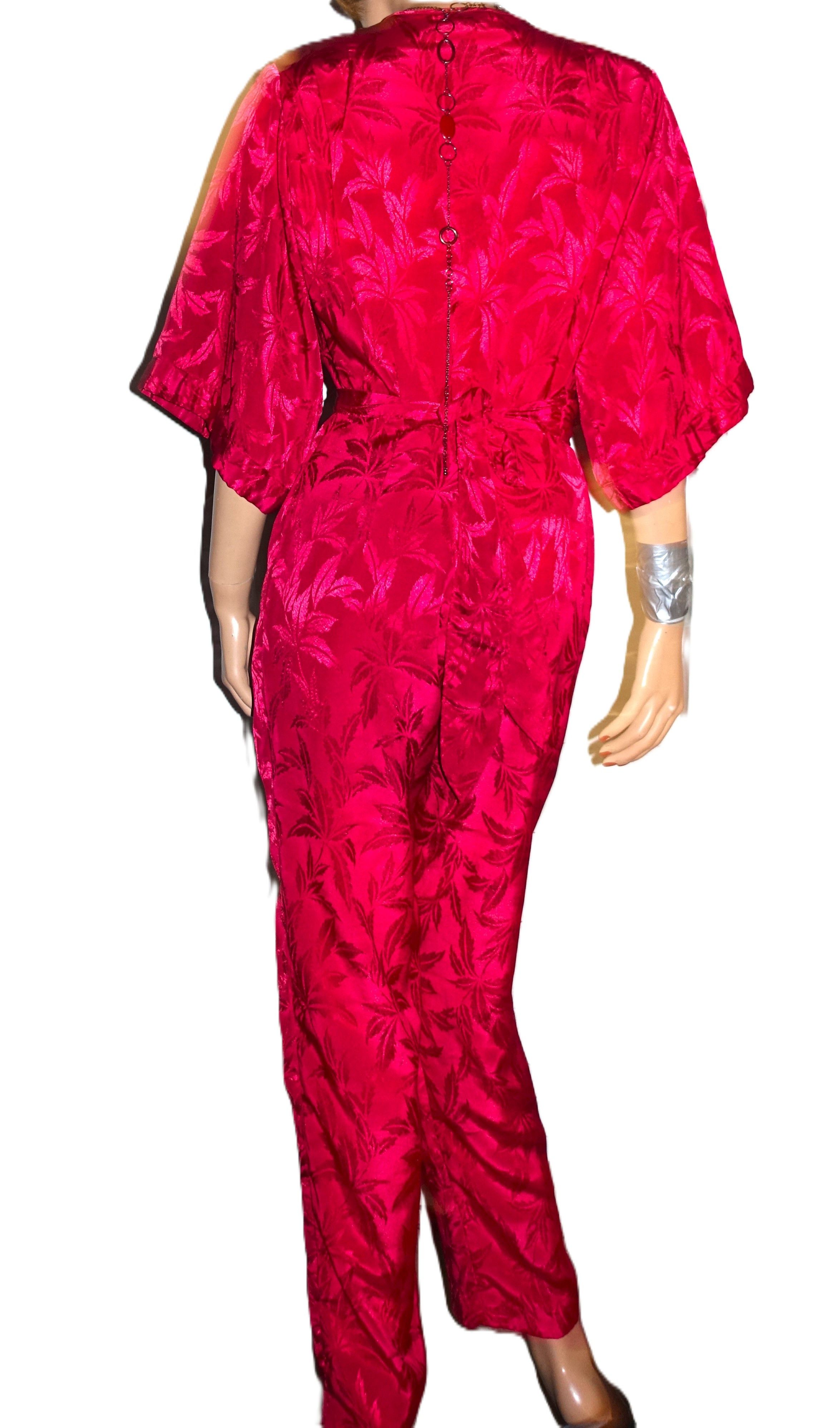 Vintage Vintage Vivian's Collection Red Floral Wrap Jumpsuit 10 Size 27" / US 4 / IT 40 - 6 Thumbnail