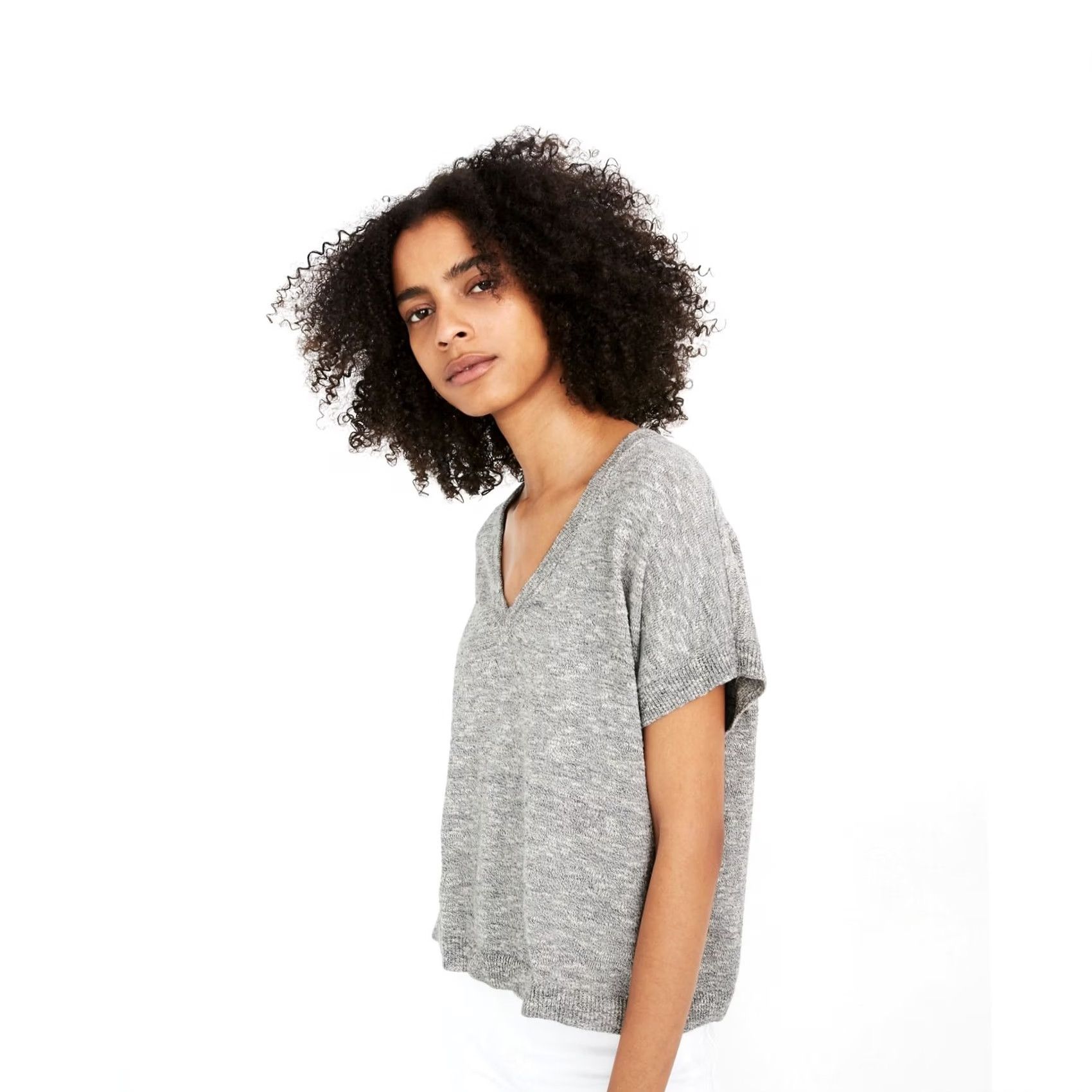 Madewell Madewell Sweater Tee Short Sleeve Top Heathered Gray Cotton Blend Paulson Sz M Womens V-Neck Pullover Shirt Size M / US 6-8 / IT 42-44 - 4 Thumbnail